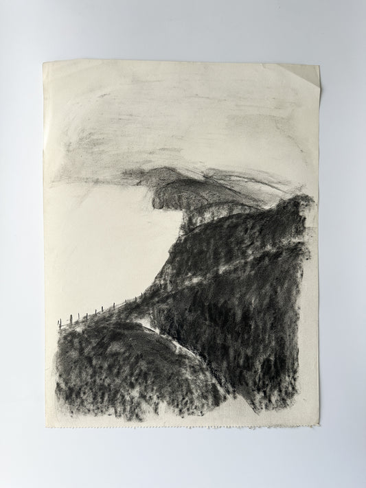 Where Ocean Meets Cliff - Charcoal by Jane Matteson (17.75” W x 24”H)