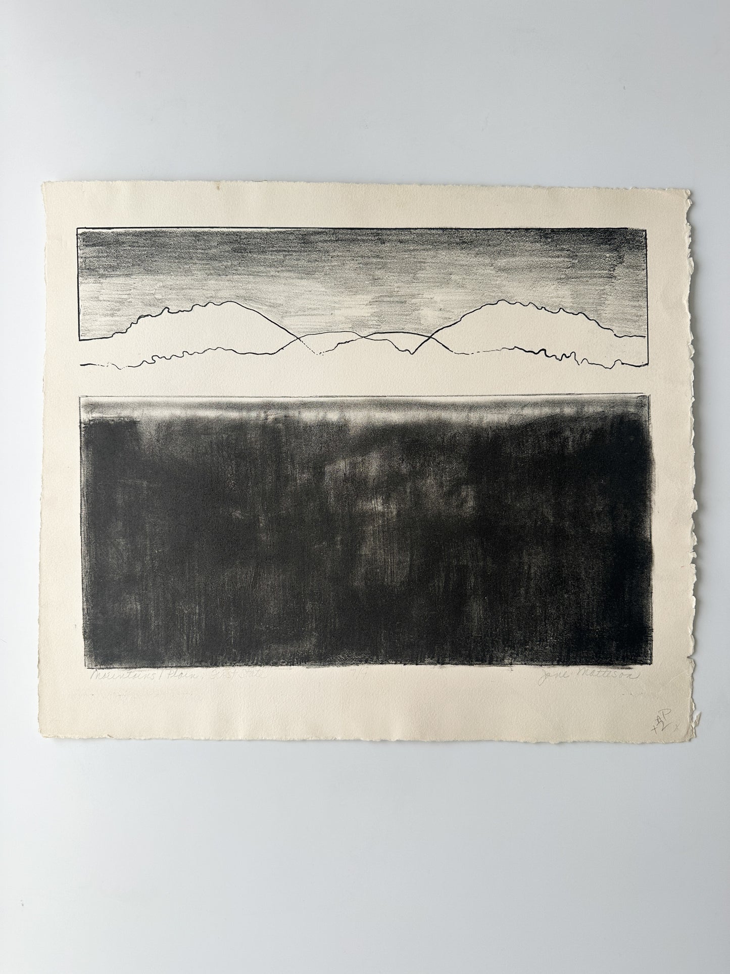 "MOUNTAINS / PLAIN" - Aquatint by Late Artist, Jane Matteson (18" W x 15.75" H)