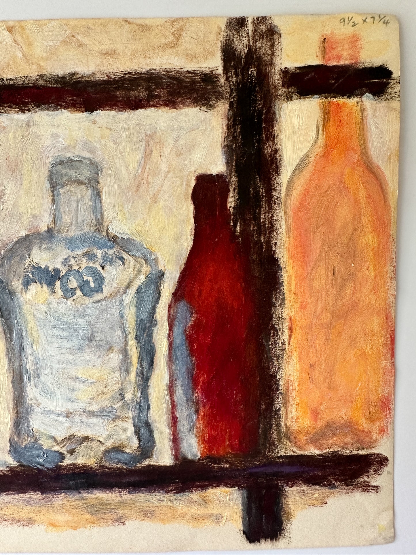 Bottles on a Shelf - Oil Painting on Paper by Isaac Ortiz (12”W x 9”H)