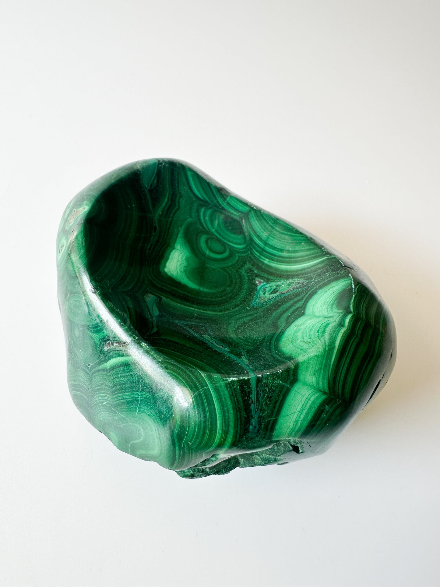 Polished Genuine Malachite Shallow Trinket Dish (3"L x 2.5"W x 1.5"H)