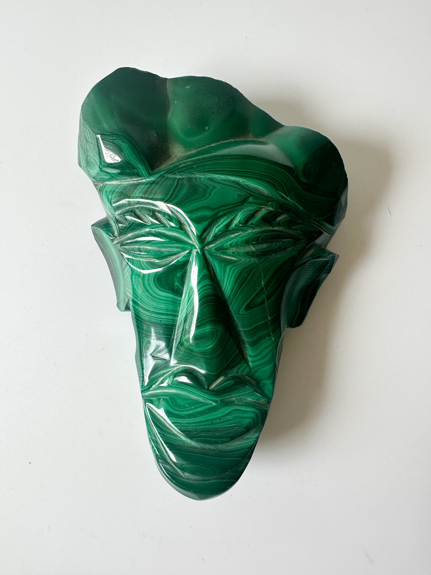 Polished Malachite Face Mask Decorative Object (6"L x 4"W x 1.75"H)