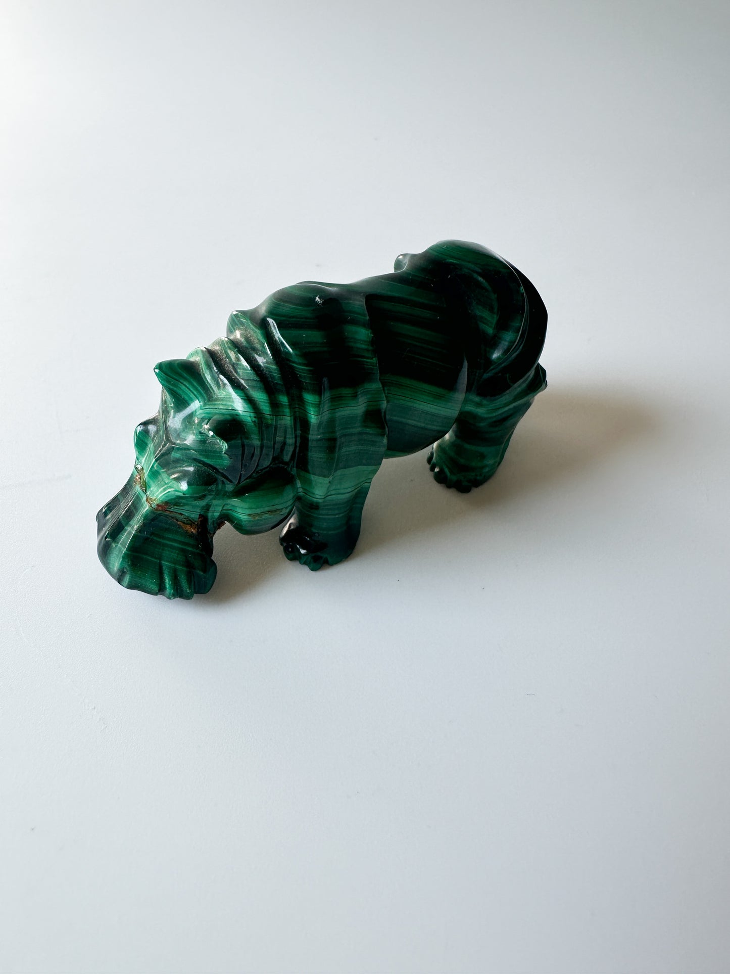 Genuine Malachite [repaired] Hippopotamus with Wood Stand (2.75"L x 2.875"W x 1"H)