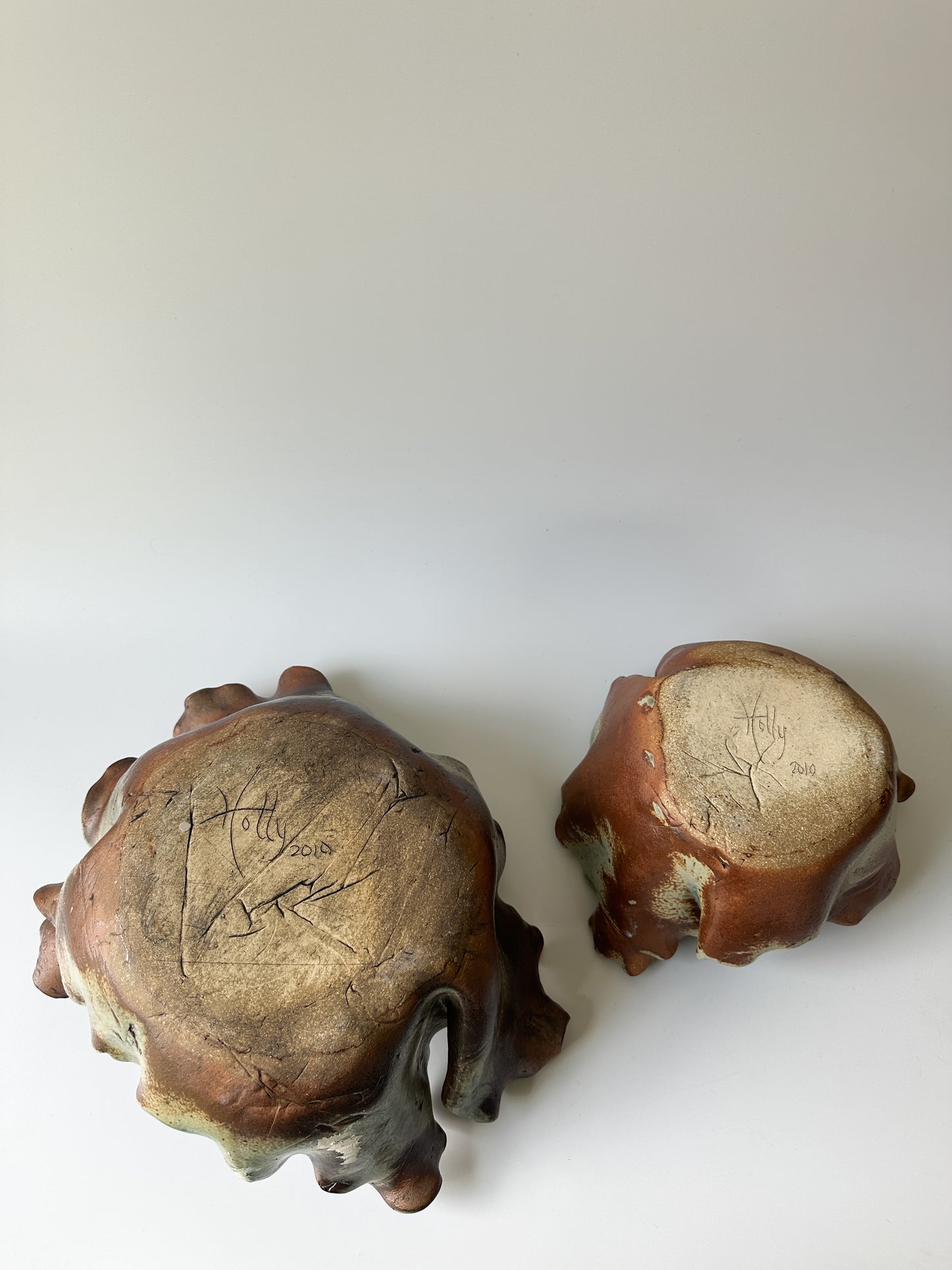 Pair of Handmade Ruffle Pottery Decorative Bowls