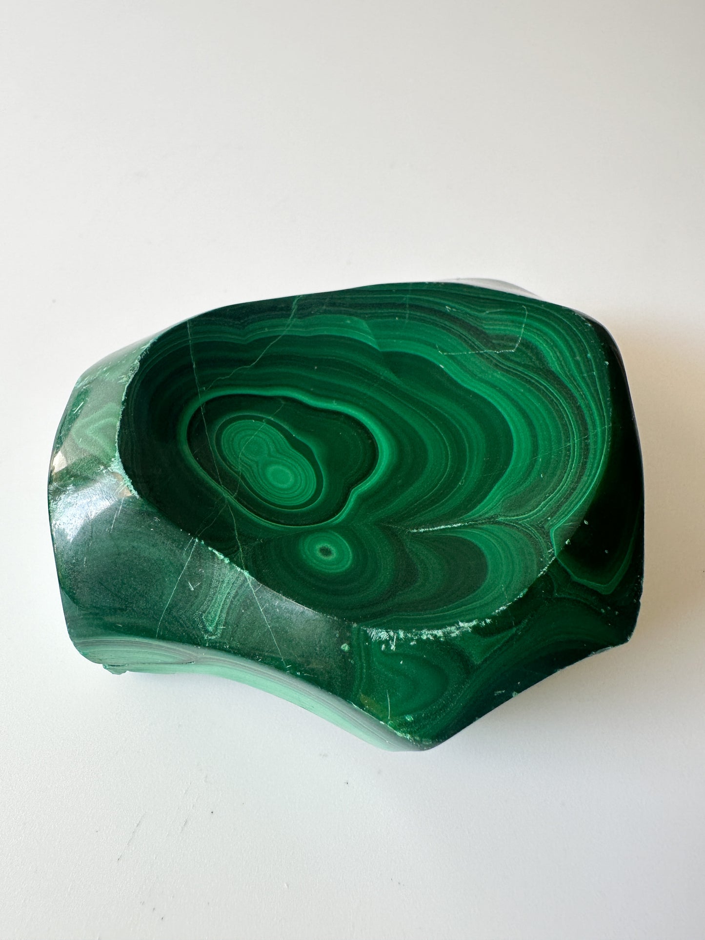 Polished Genuine Malachite Shallow Trinket Dish (2.75"L x 2.875"W x 1"H)