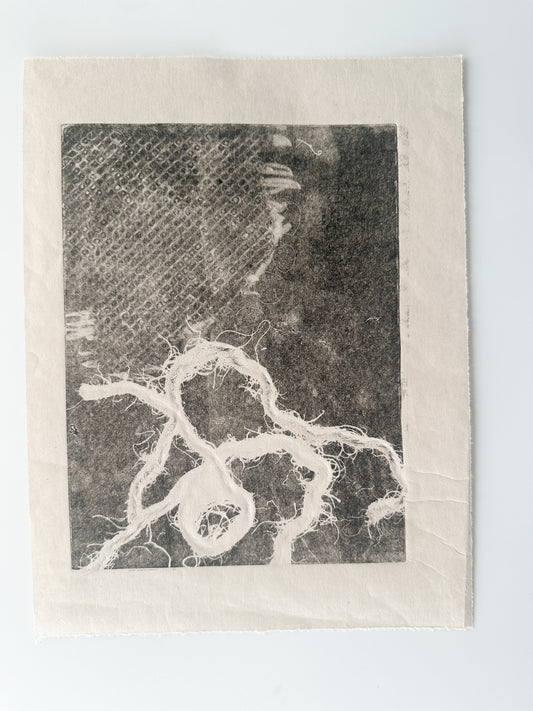 Abstract Black and White on Thin Paper - Intaglio by the late Velda Warner (8.5"W x 11“H)