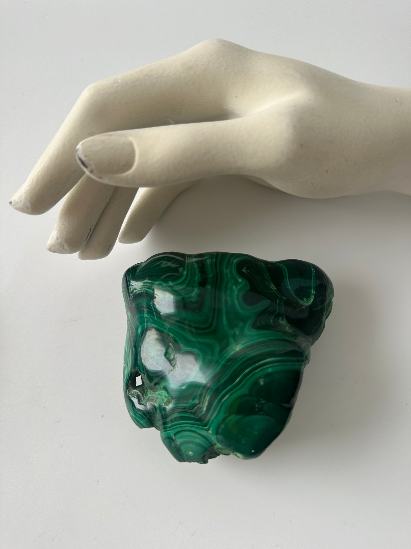 Polished Genuine Malachite Specimen Decorative Object (4"L x 3.5"W x 1.75"H)