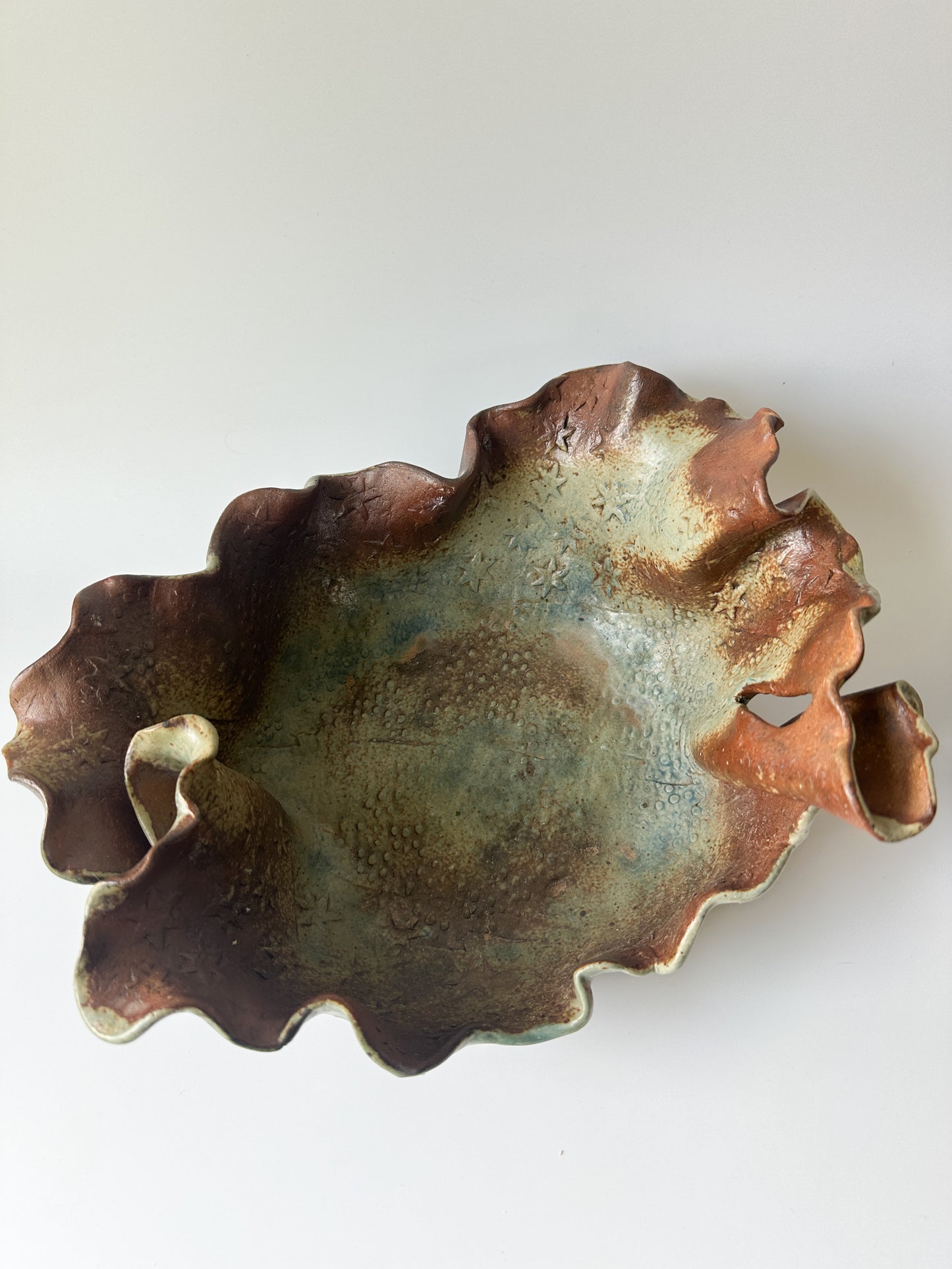 Pair of Handmade Ruffle Pottery Decorative Bowls