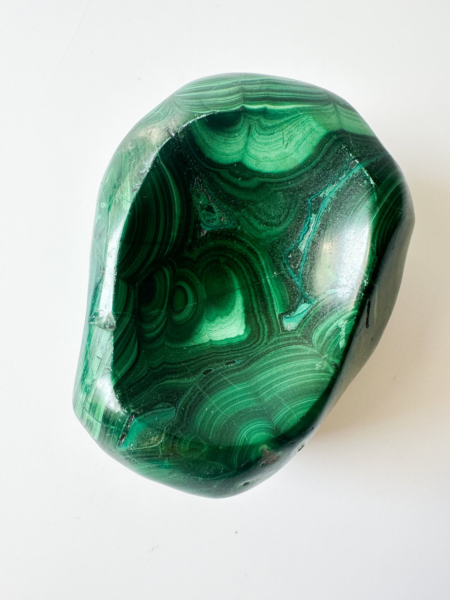 Polished Genuine Malachite Shallow Trinket Dish (3"L x 2.5"W x 1.5"H)