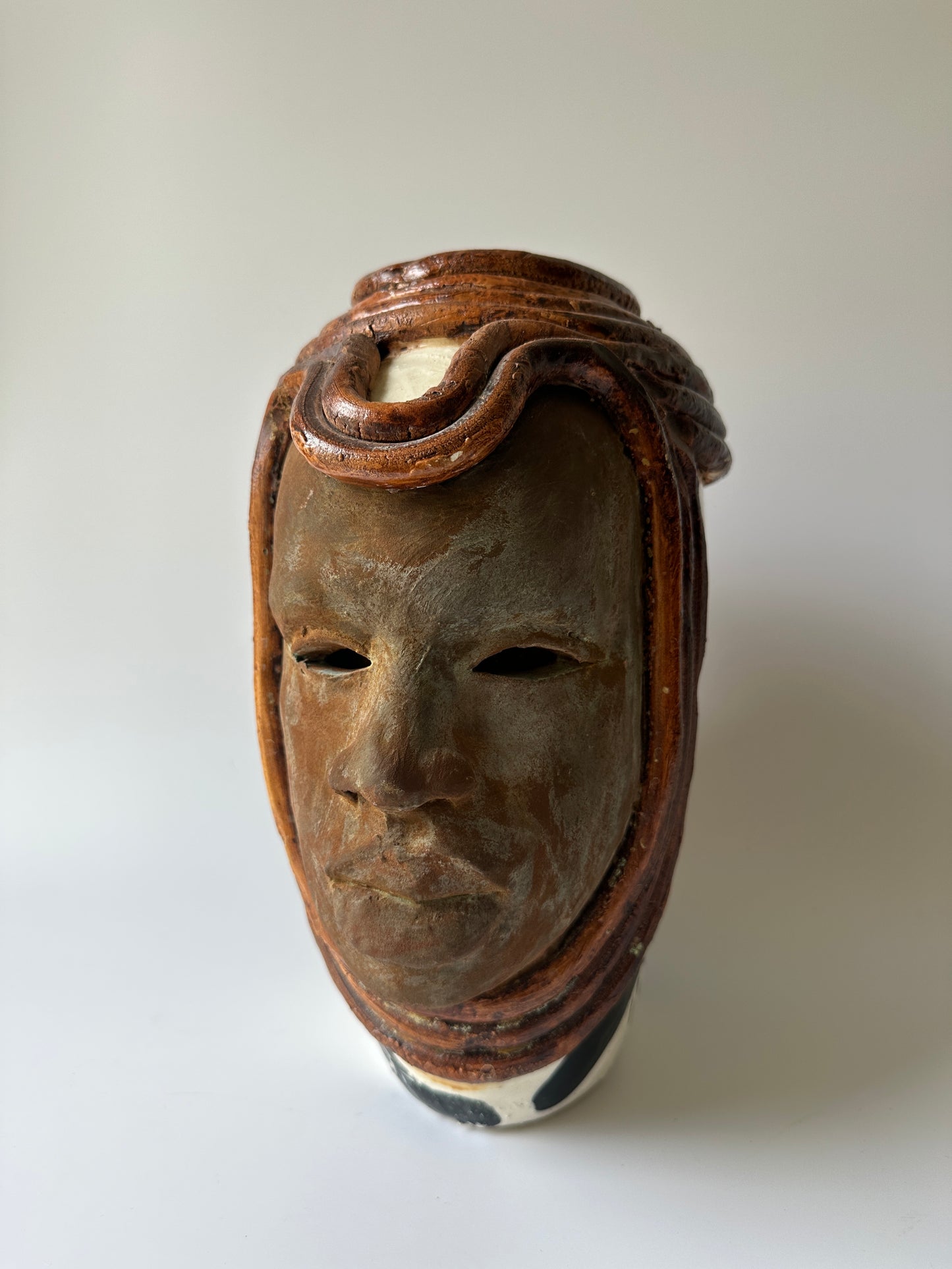 Woodrow Nash French Nouveau Pottery Sculptural Vase of Faces (Signed)