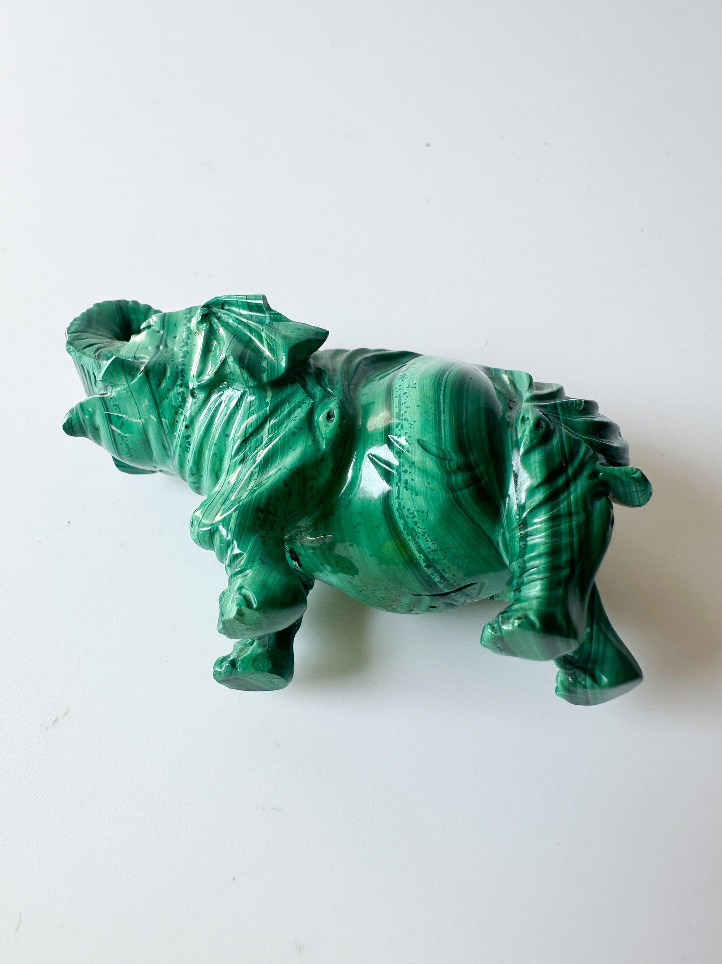 Genuine Malachite Elephant with Wood Stand (2.3125"L x 1"W x 1.75"H)