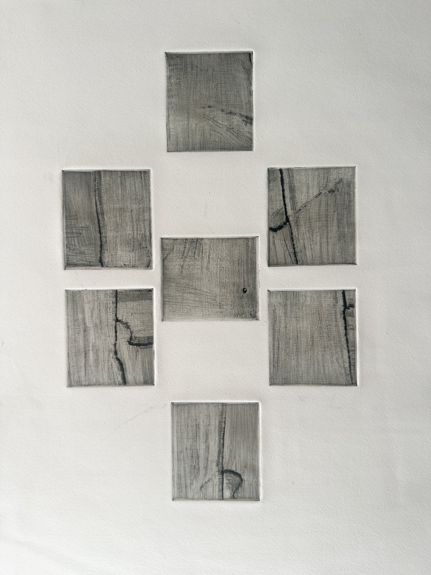 Abstract Black and White Squares I - Intaglio by the late Velda Warner (15"W x 22“H)