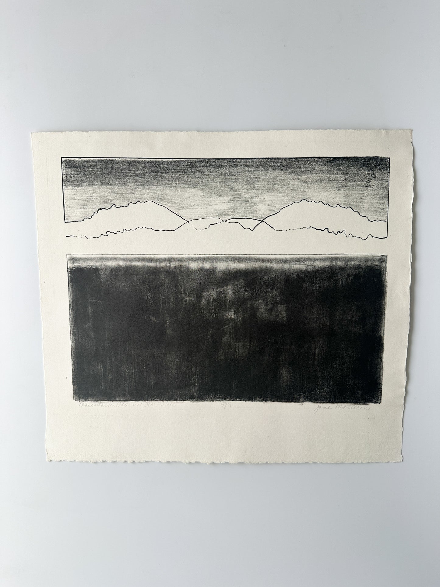 "MOUNTAINS / PLAIN" - Aquatint by Late Artist, Jane Matteson (18" W x 15.75" H)