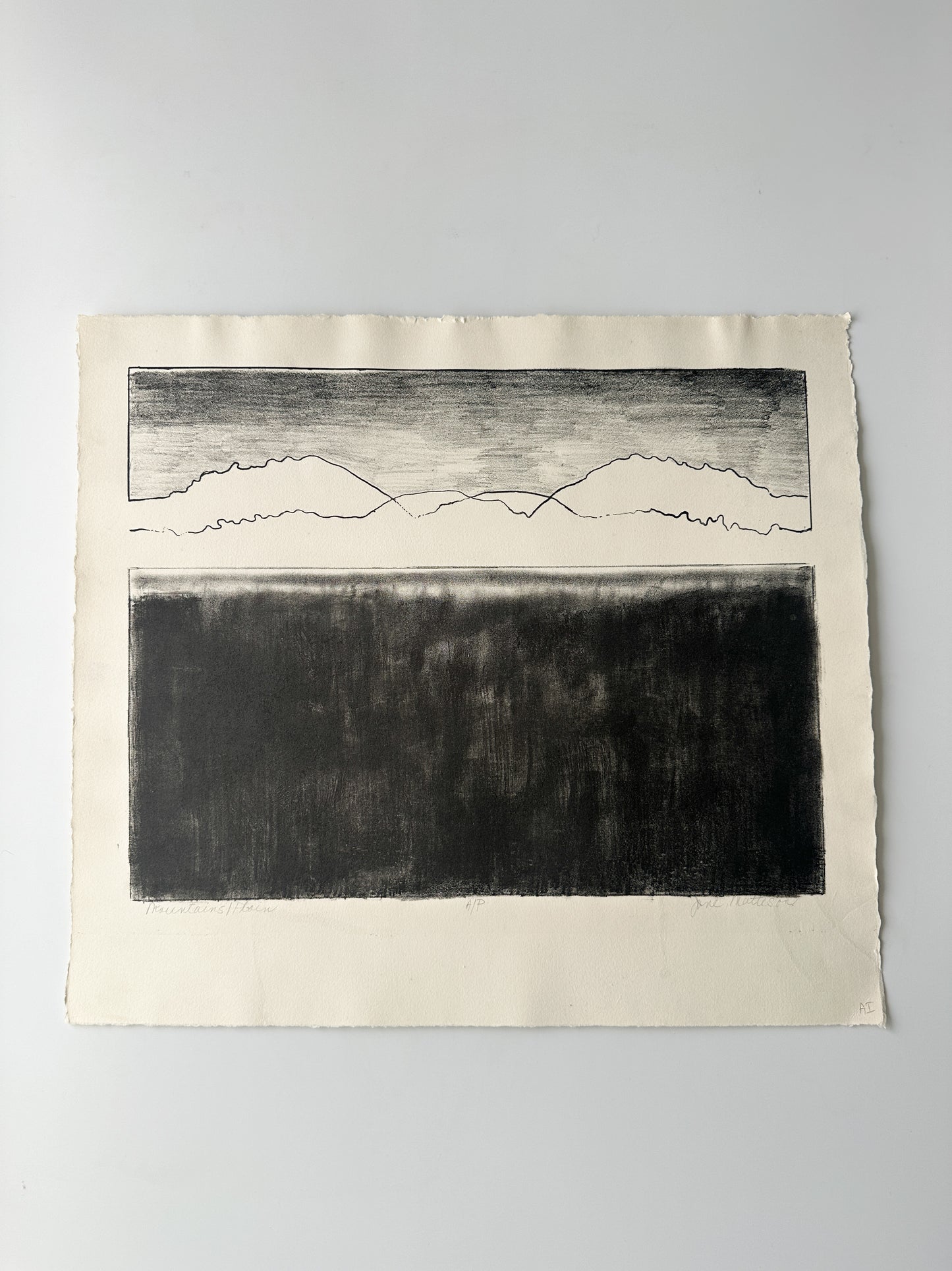 "MOUNTAINS / PLAIN" - Aquatint by Late Artist, Jane Matteson (18" W x 15.75" H)