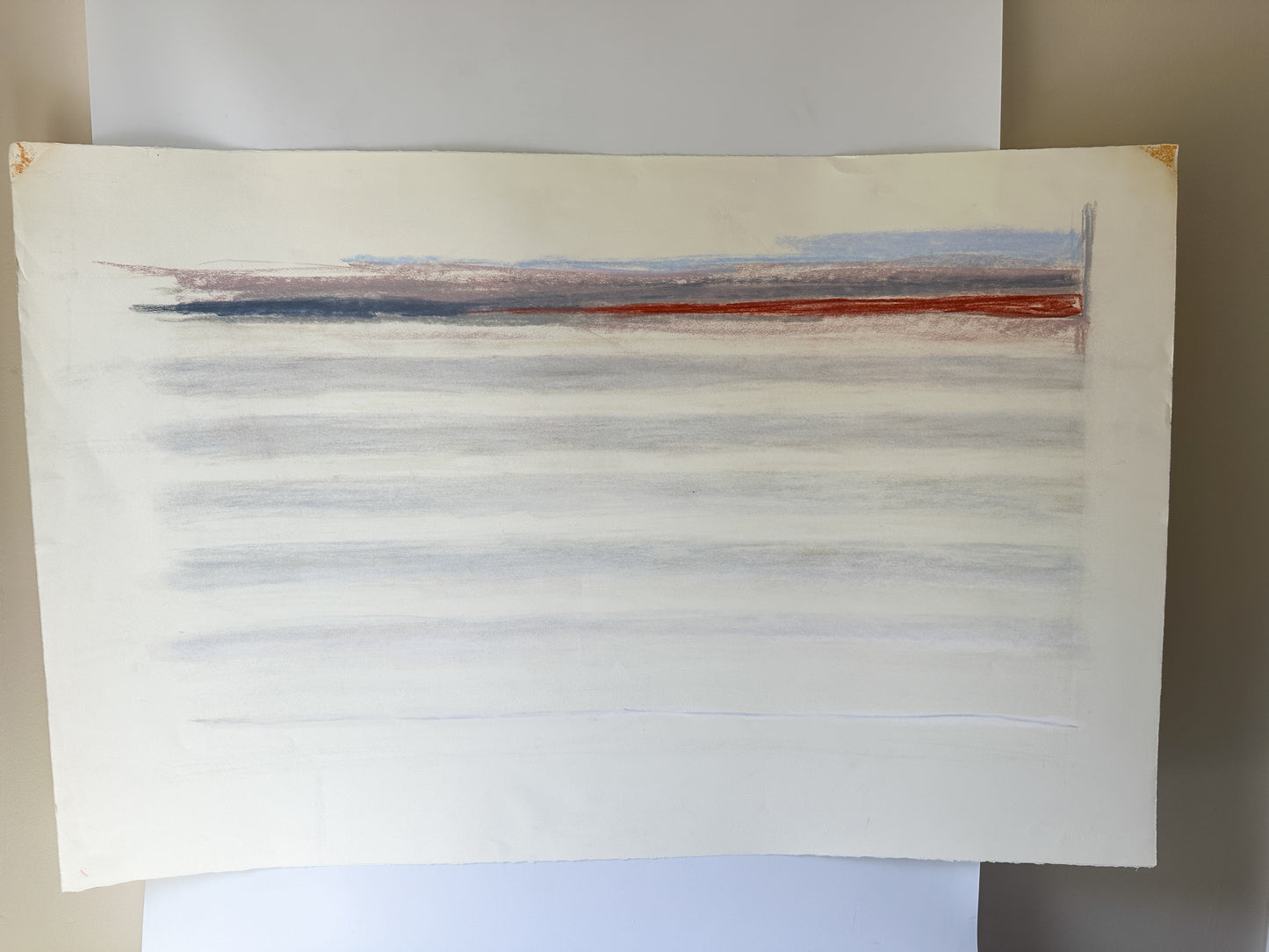 Gray and Red Lines - Abstract Pastel by Jane Matteson (40”W x 26”H)