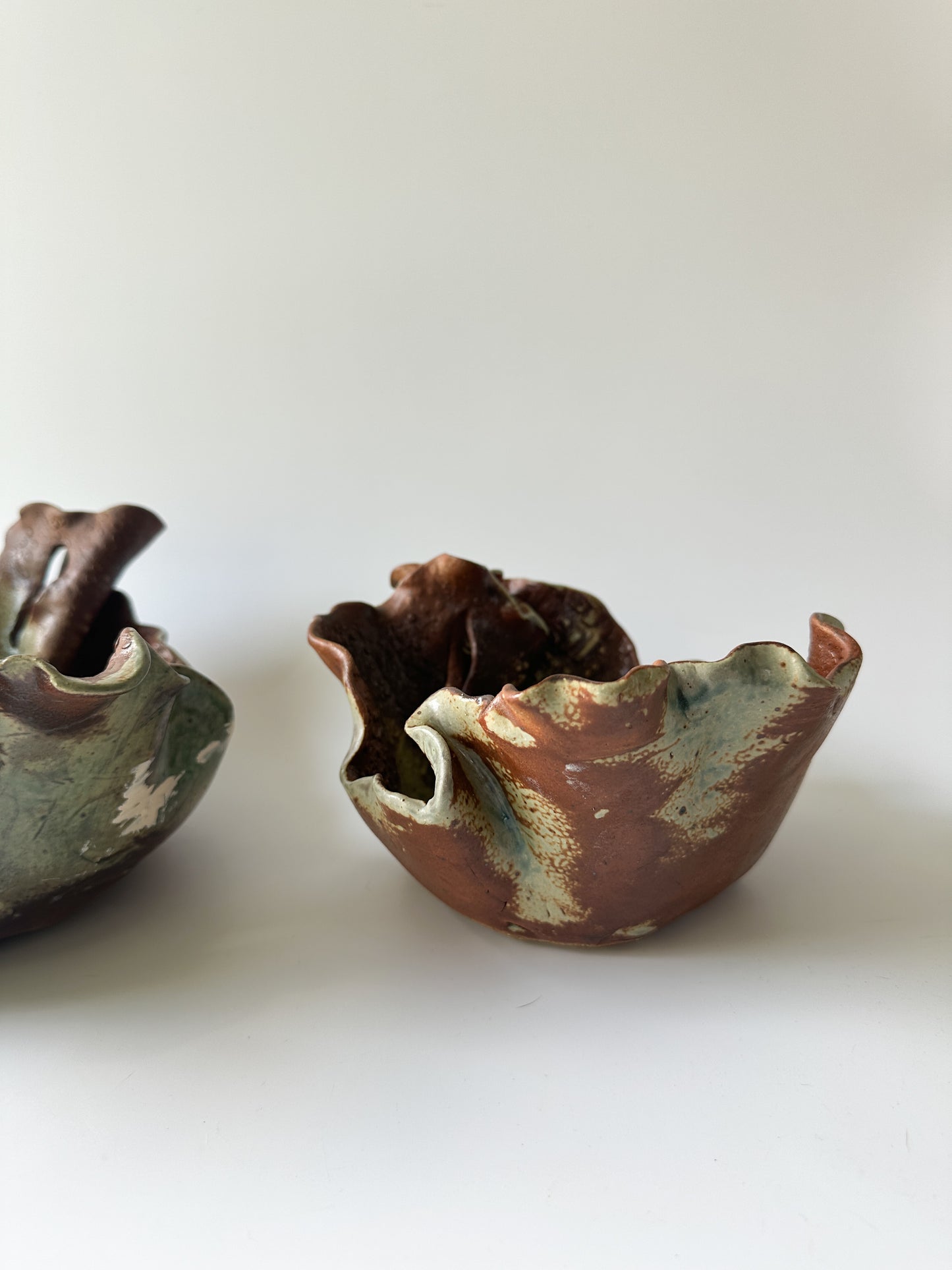 Pair of Handmade Ruffle Pottery Decorative Bowls