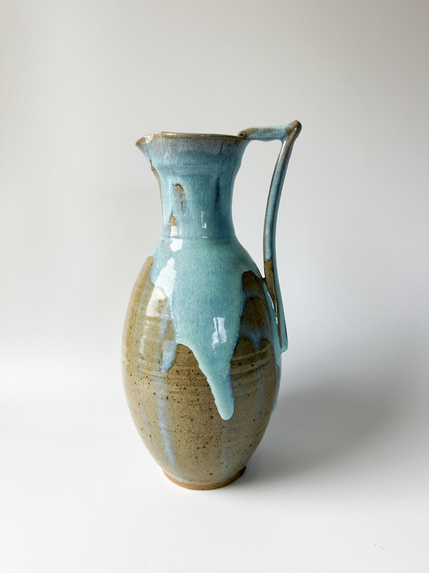 Studio Pottery Pitcher with Light Blue Glaze