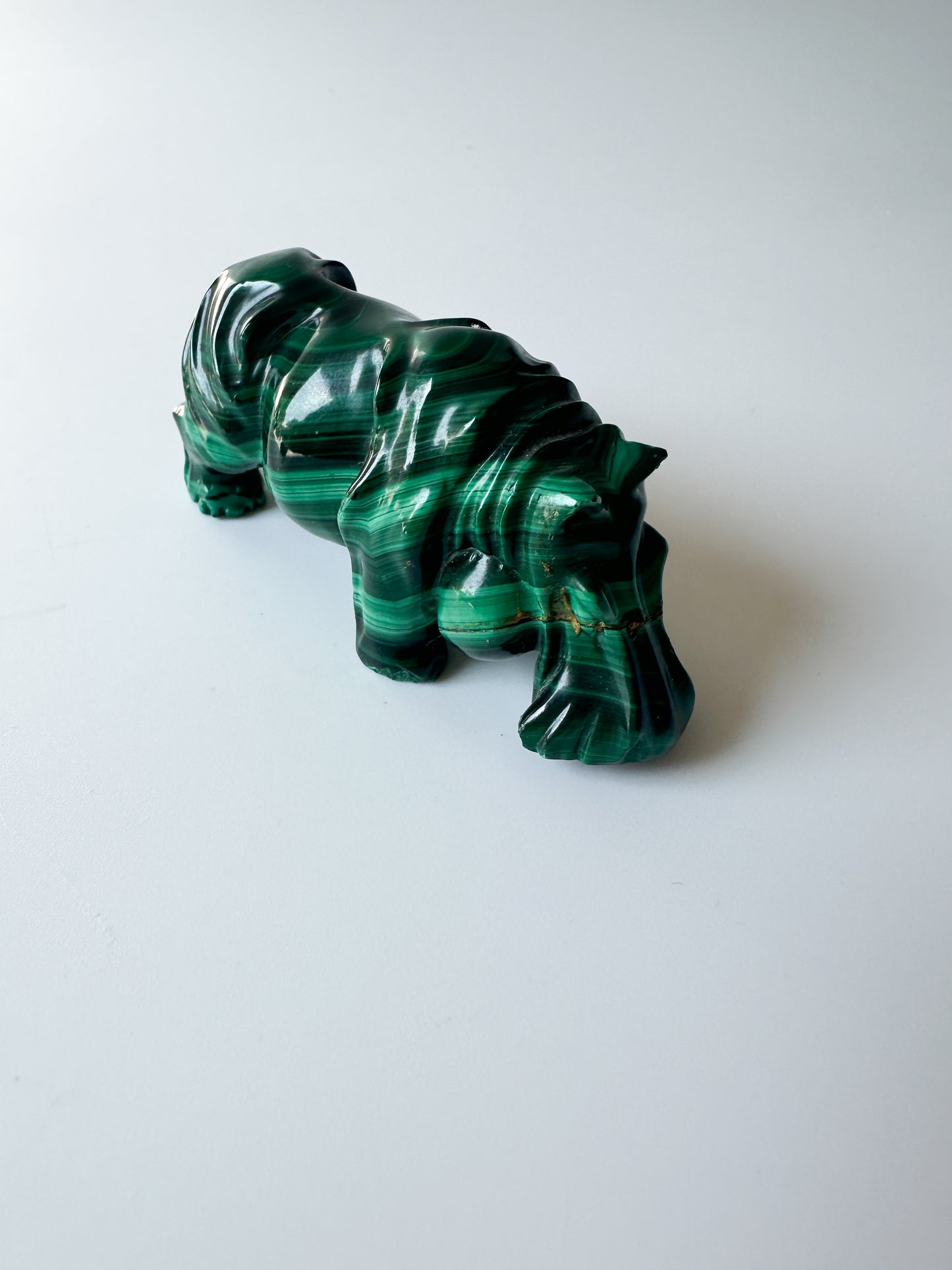 Genuine Malachite [repaired] Hippopotamus with Wood Stand (2.75"L x 2.875"W x 1"H)