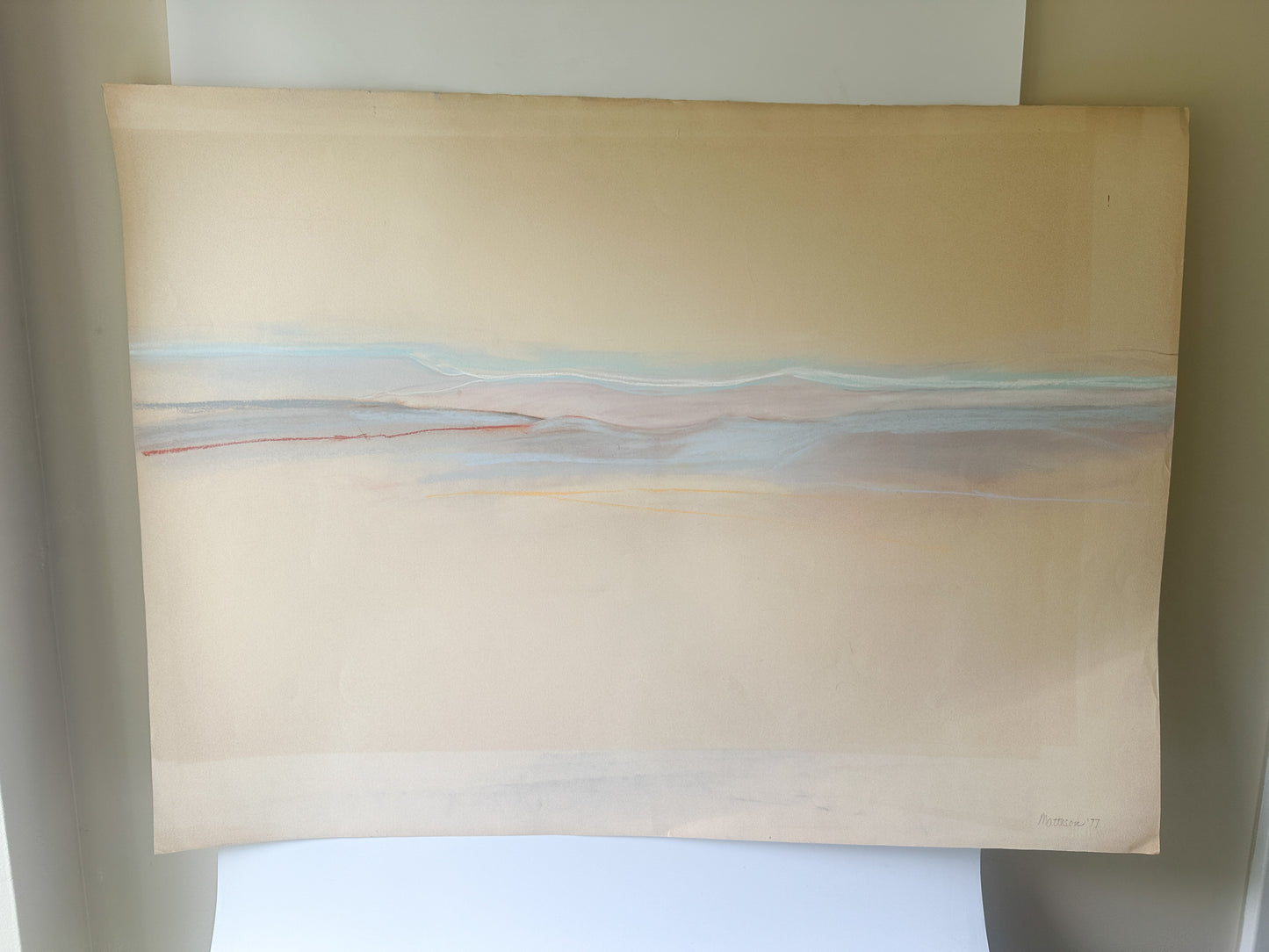 Mountain Horizon with Red Line Abstract - Pastel by Jane Matteson SIGNED (40"W x 29”H)