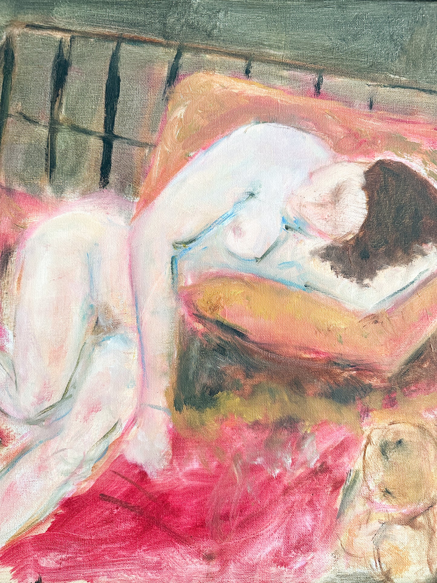 Reclining Nude, Acrylic on Canvas Painting - Artist Unknown