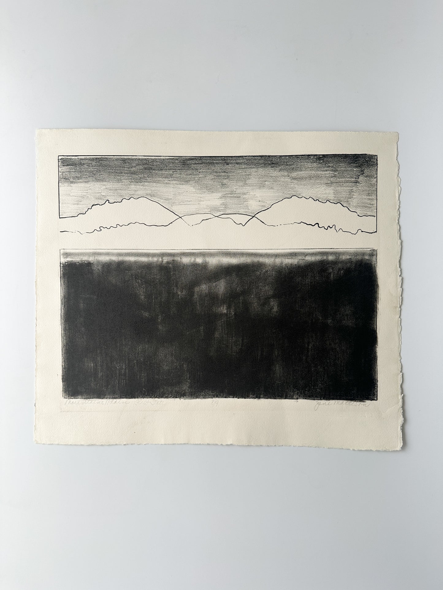 "MOUNTAINS / PLAIN" - Aquatint by Late Artist, Jane Matteson (18" W x 15.75" H)