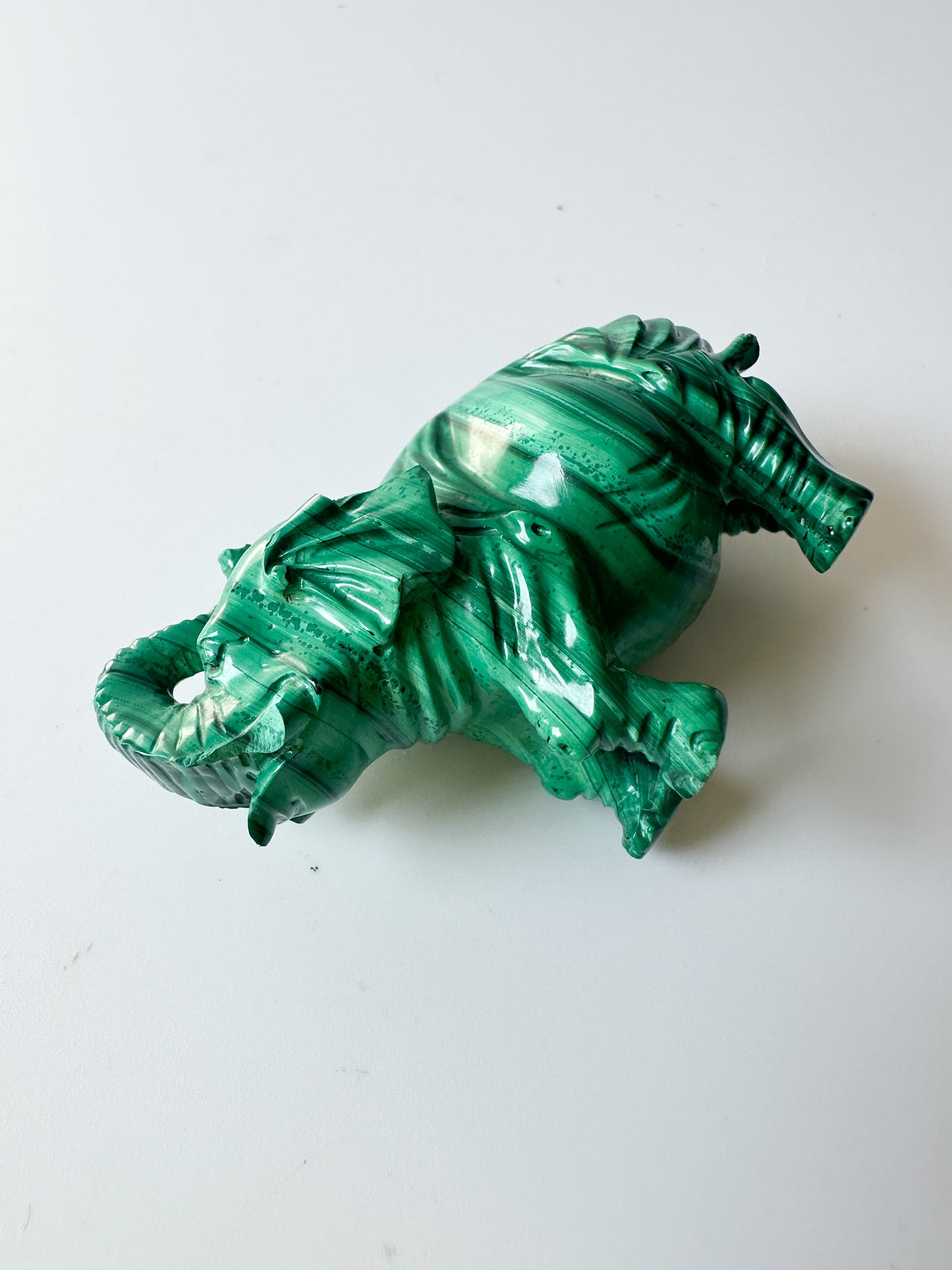 Genuine Malachite Elephant with Wood Stand (2.3125"L x 1"W x 1.75"H)