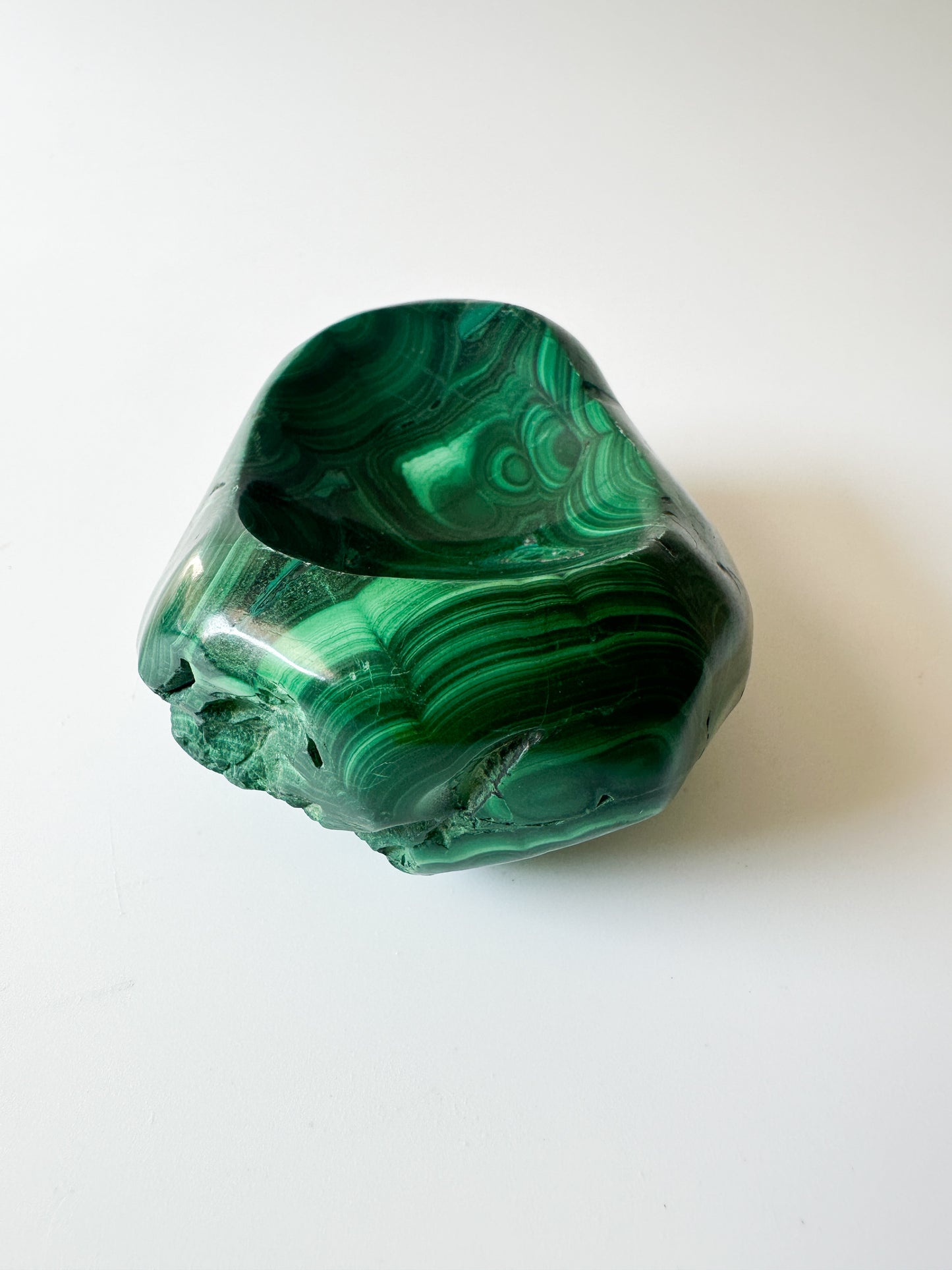 Polished Genuine Malachite Shallow Trinket Dish (3"L x 2.5"W x 1.5"H)