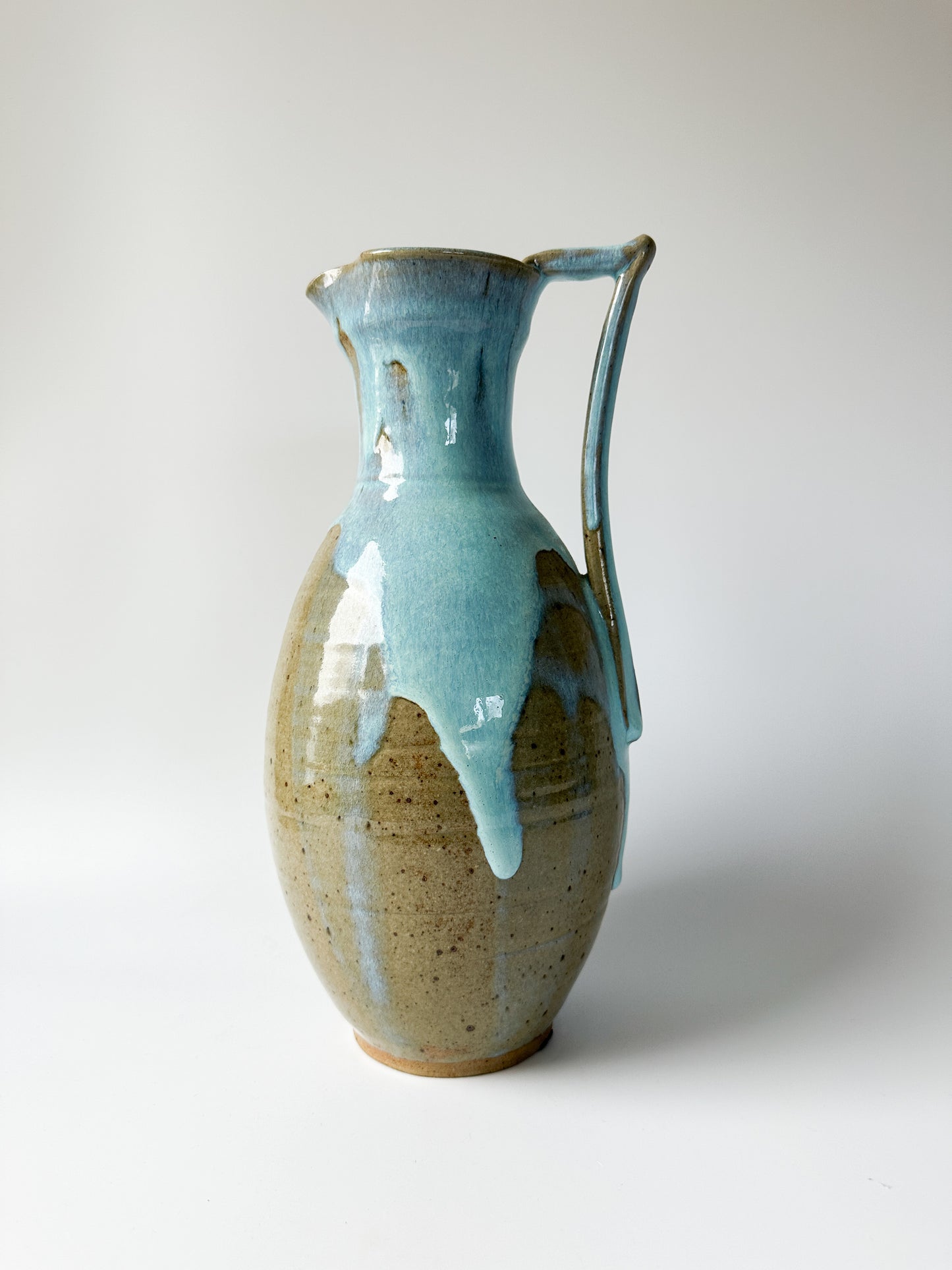 Studio Pottery Pitcher with Light Blue Glaze