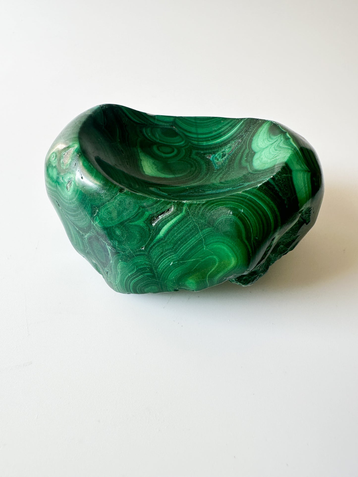 Polished Genuine Malachite Shallow Trinket Dish (3"L x 2.5"W x 1.5"H)