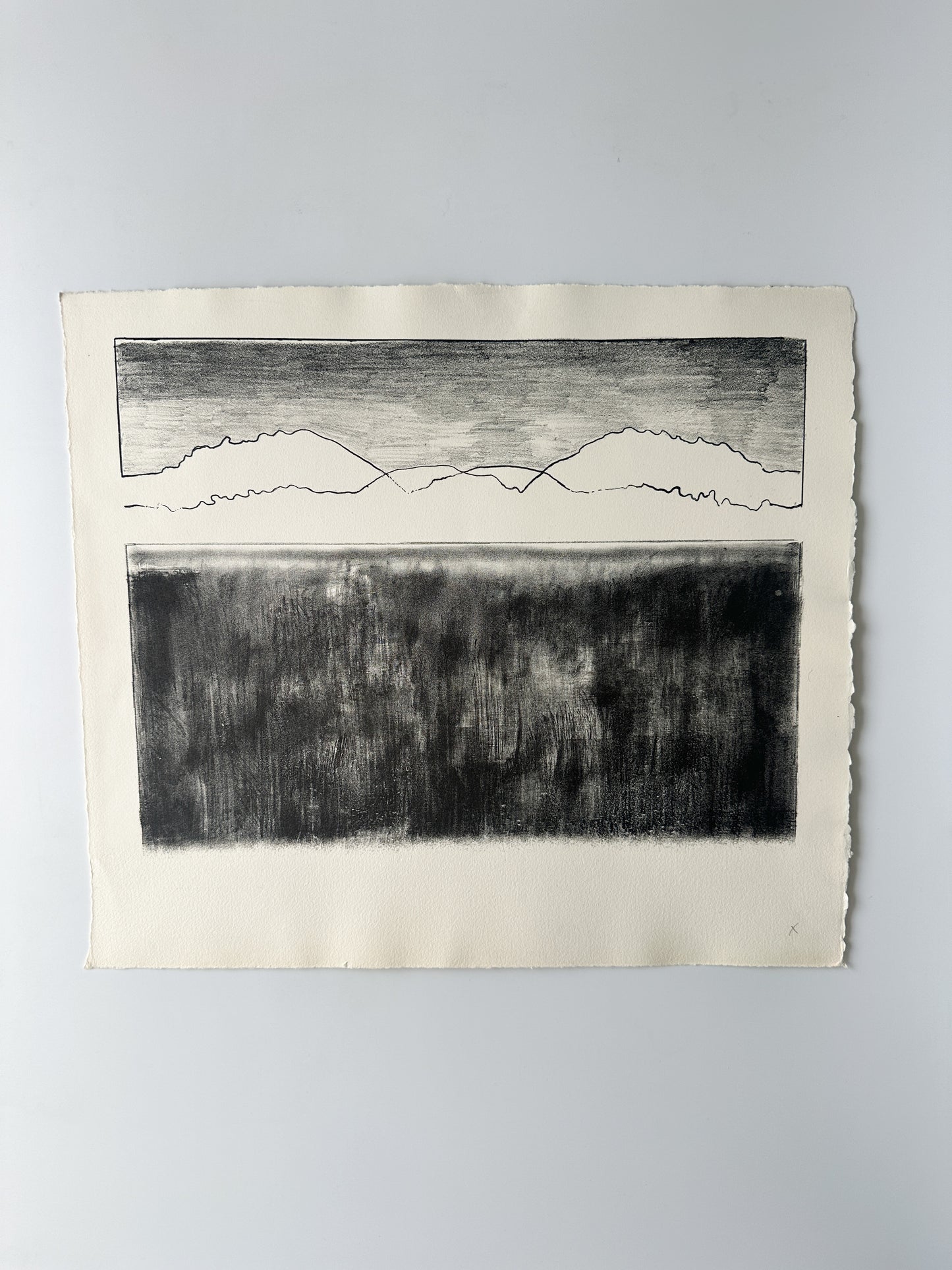 "MOUNTAINS / PLAIN" - Aquatint by Late Artist, Jane Matteson (18" W x 15.75" H)