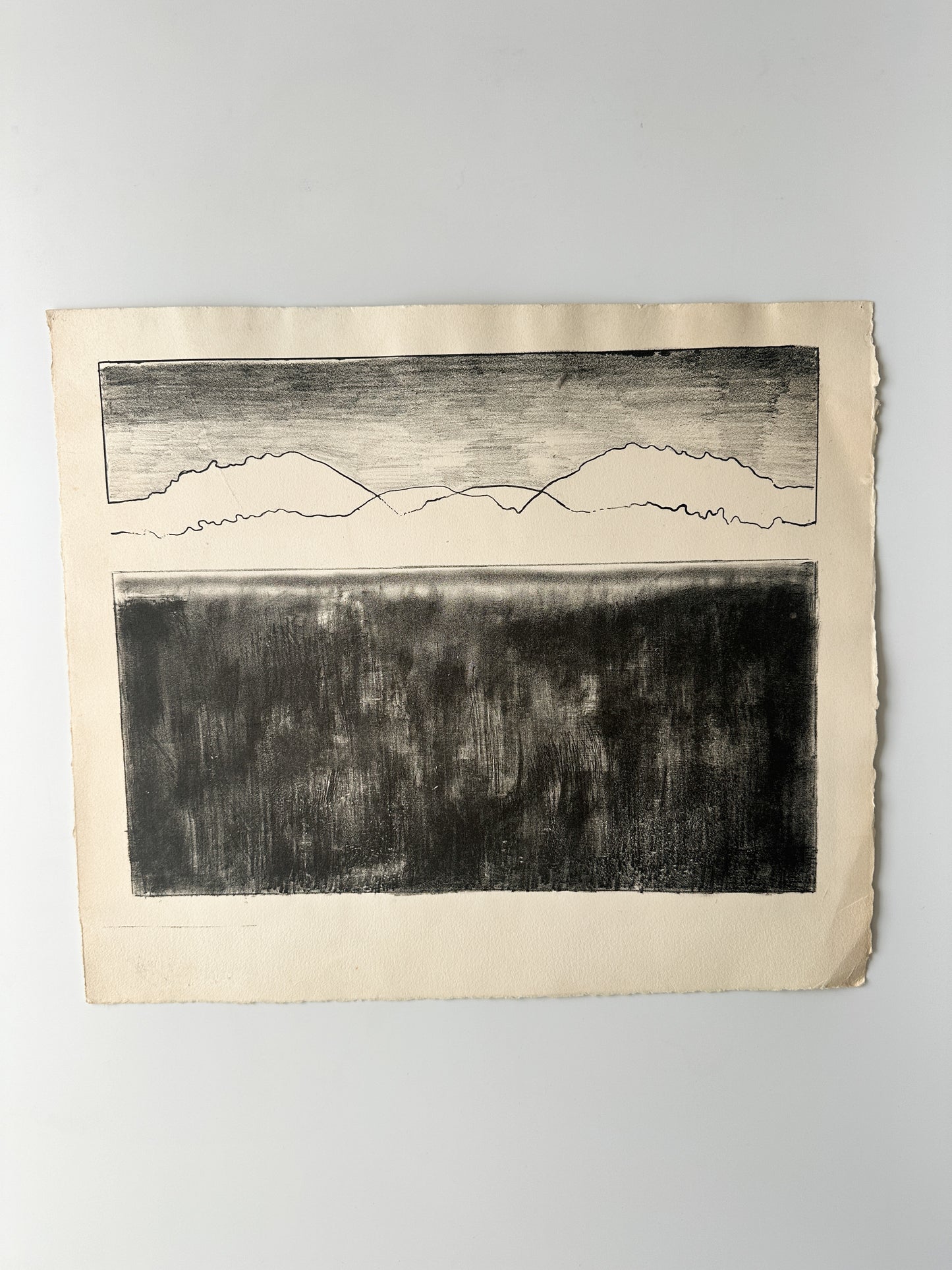 "MOUNTAINS / PLAIN" - Aquatint by Late Artist, Jane Matteson (18" W x 15.75" H)