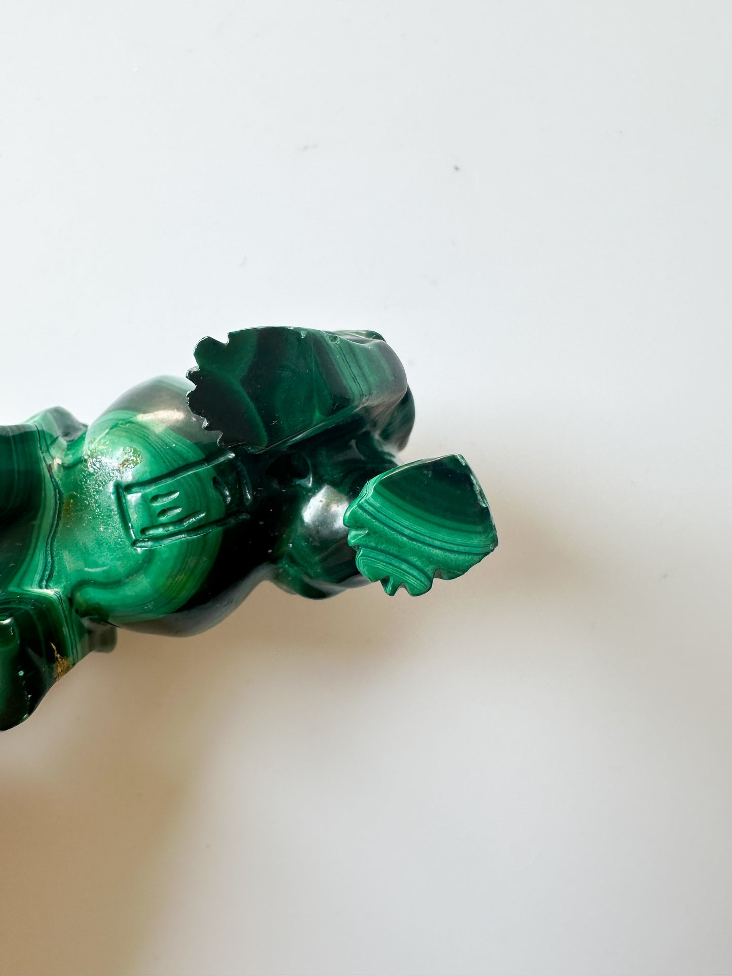 Genuine Malachite [repaired] Hippopotamus with Wood Stand (2.75"L x 2.875"W x 1"H)