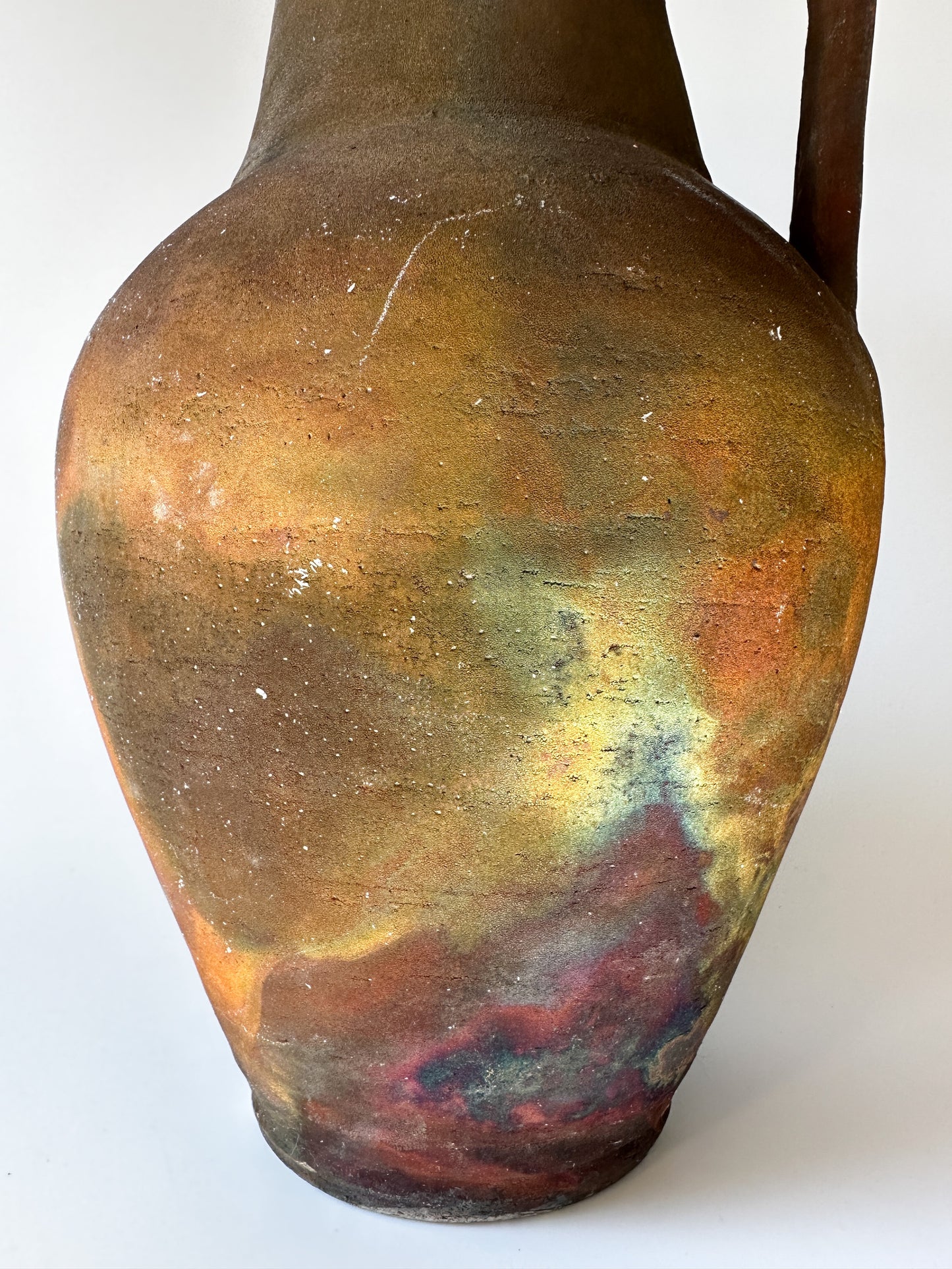 Large Rust Colored Raku Vessel with Handle (signed)