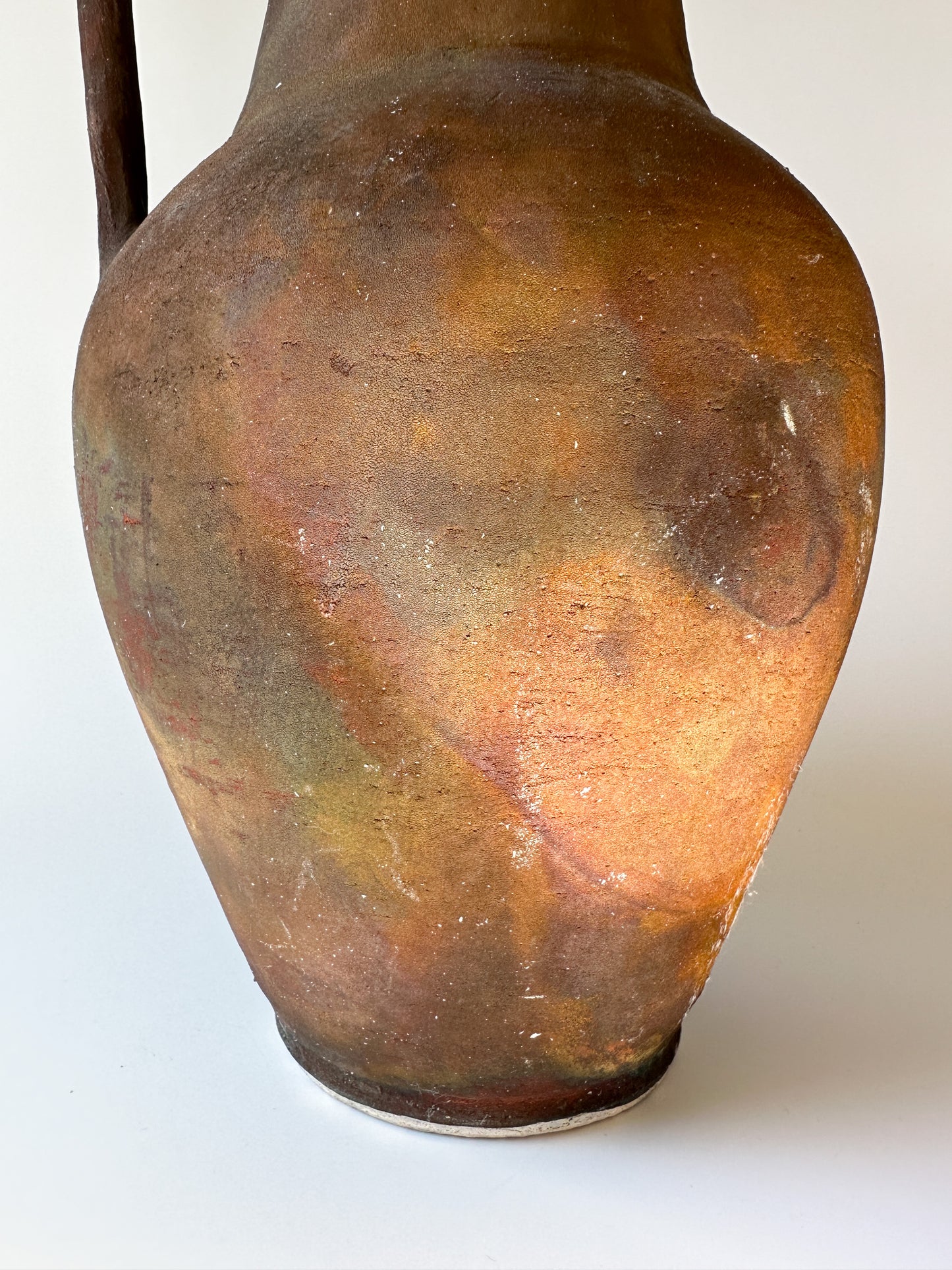 Large Rust Colored Raku Vessel with Handle (signed)