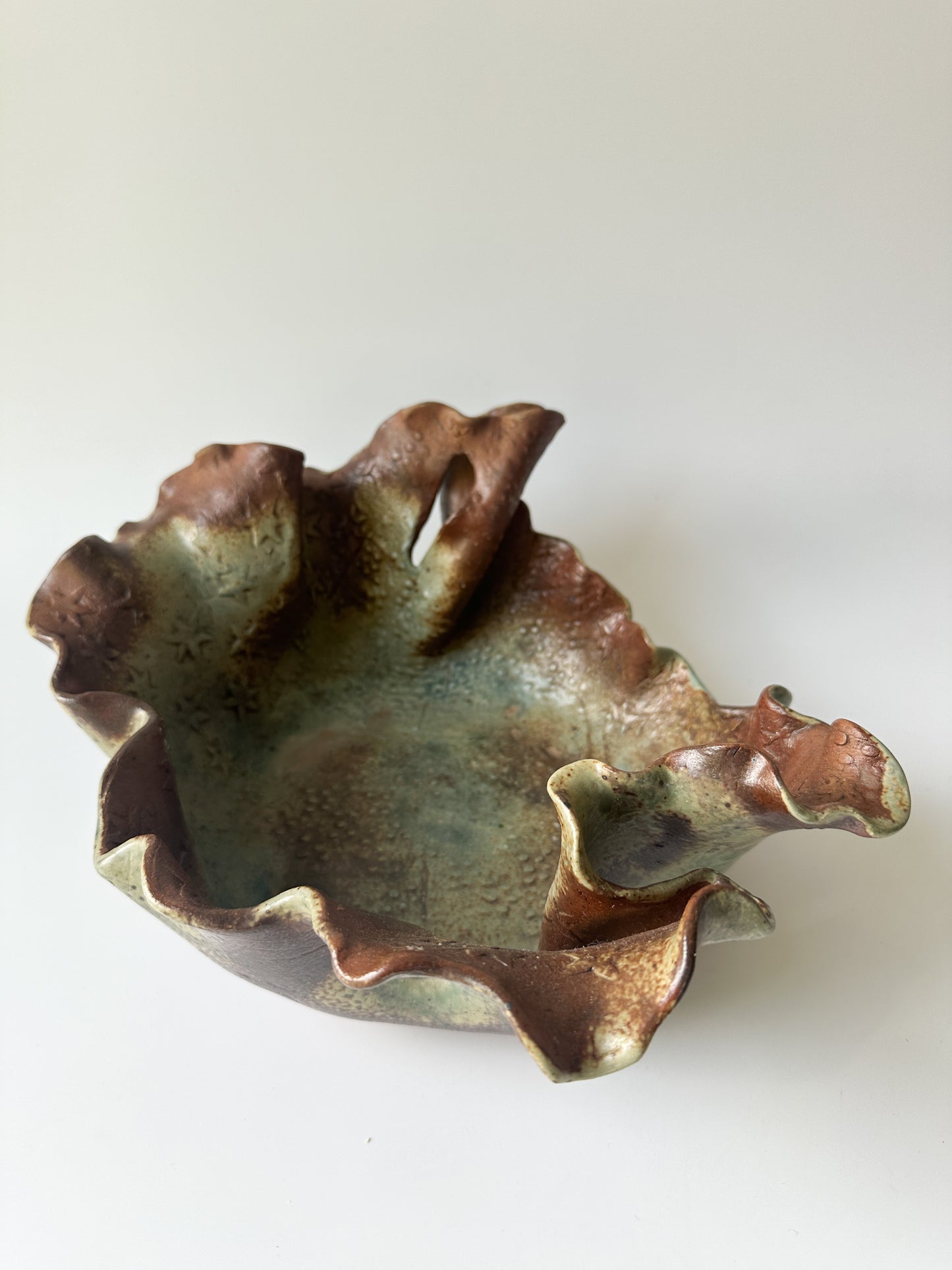 Pair of Handmade Ruffle Pottery Decorative Bowls