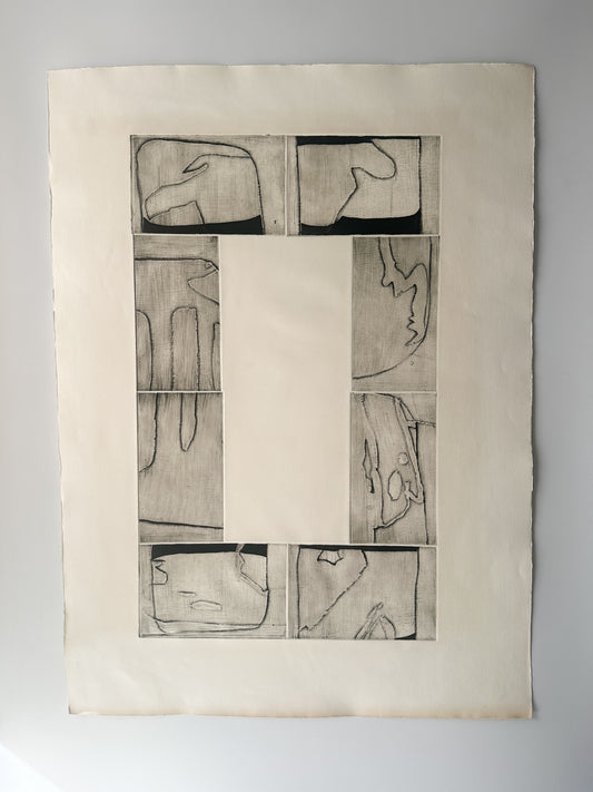 Black and White Abstract Composition #2 Intaglio by the late Velda Warner (30"W x 22"H)