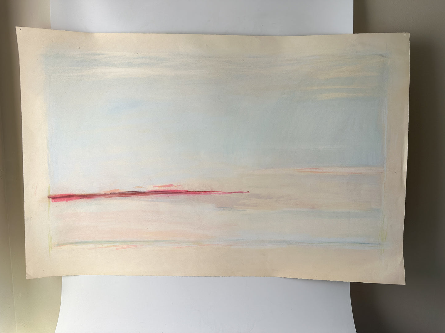 Light Blue and Red Abstract Skyline - Pastel by Jane Matteson (40"W x 26")