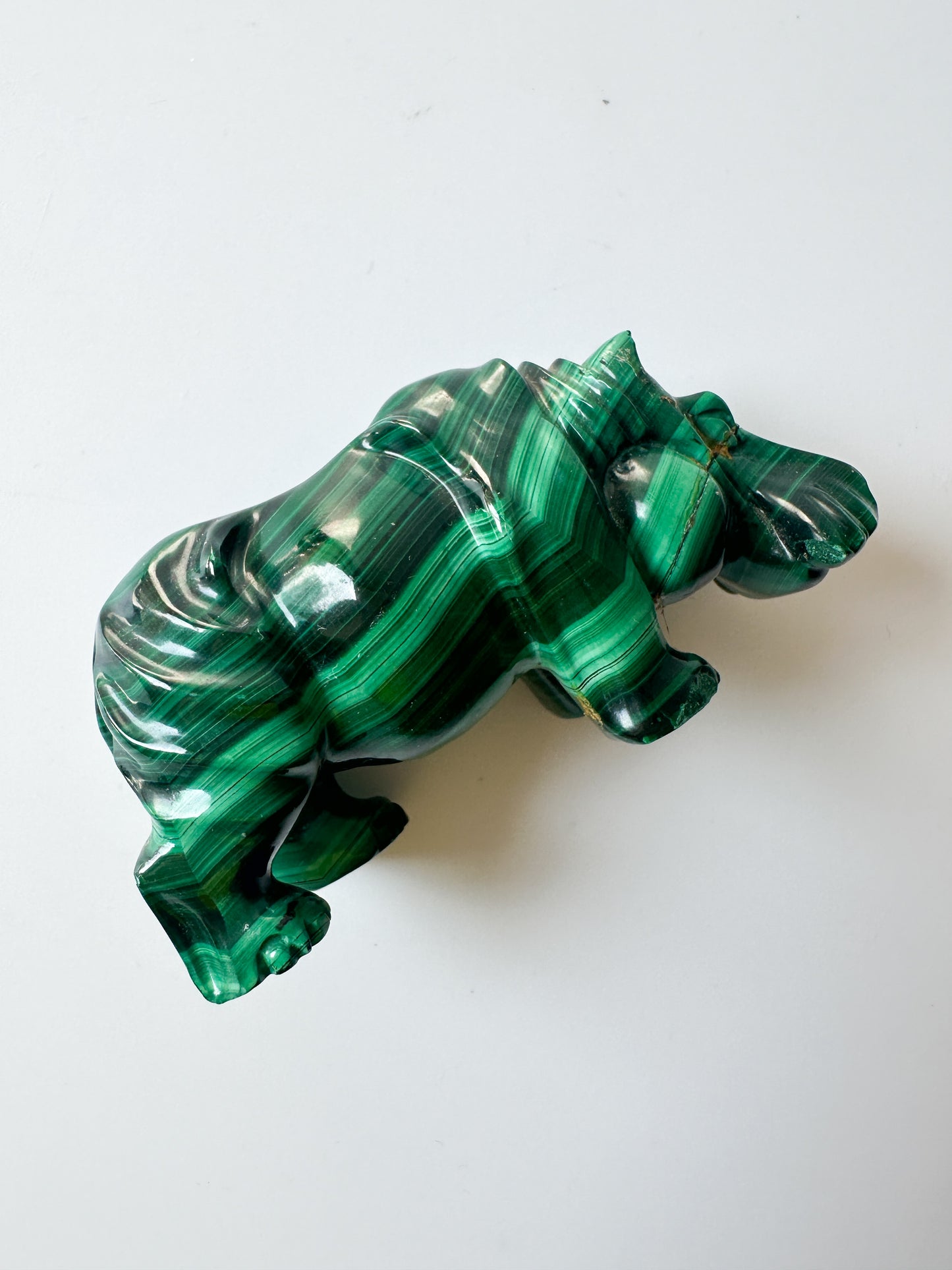 Genuine Malachite [repaired] Hippopotamus with Wood Stand (2.75"L x 2.875"W x 1"H)