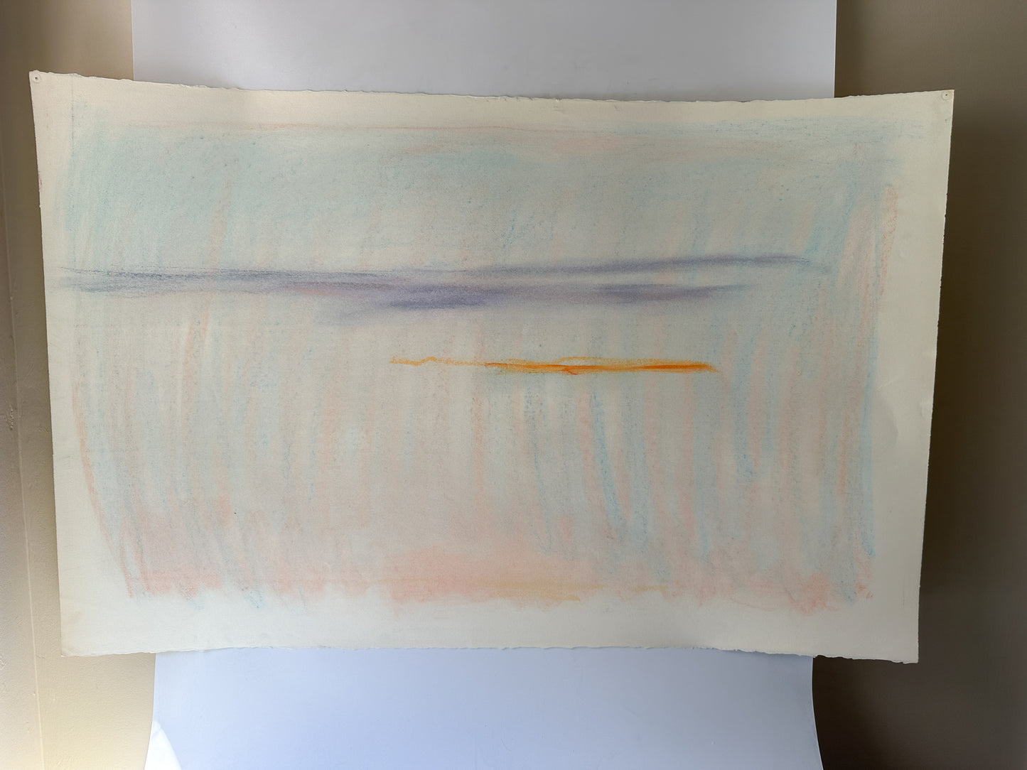 Aqua, Orange, and Pink Abstract Skyline - Pastel by Jane Matteson (40"W x 26"H)