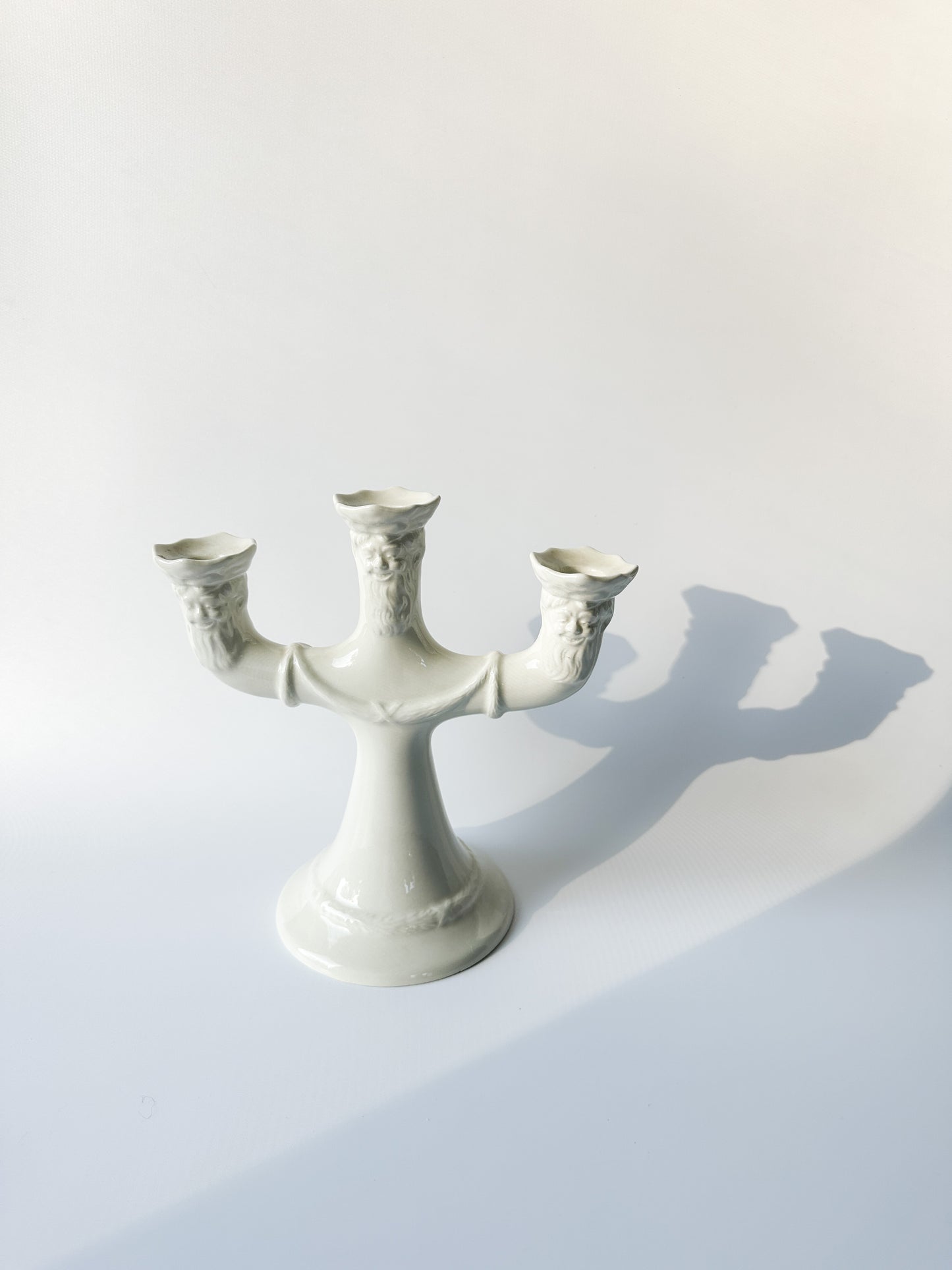 Creamy White Gustavsberg Porcelain Candelabra for Three Candles