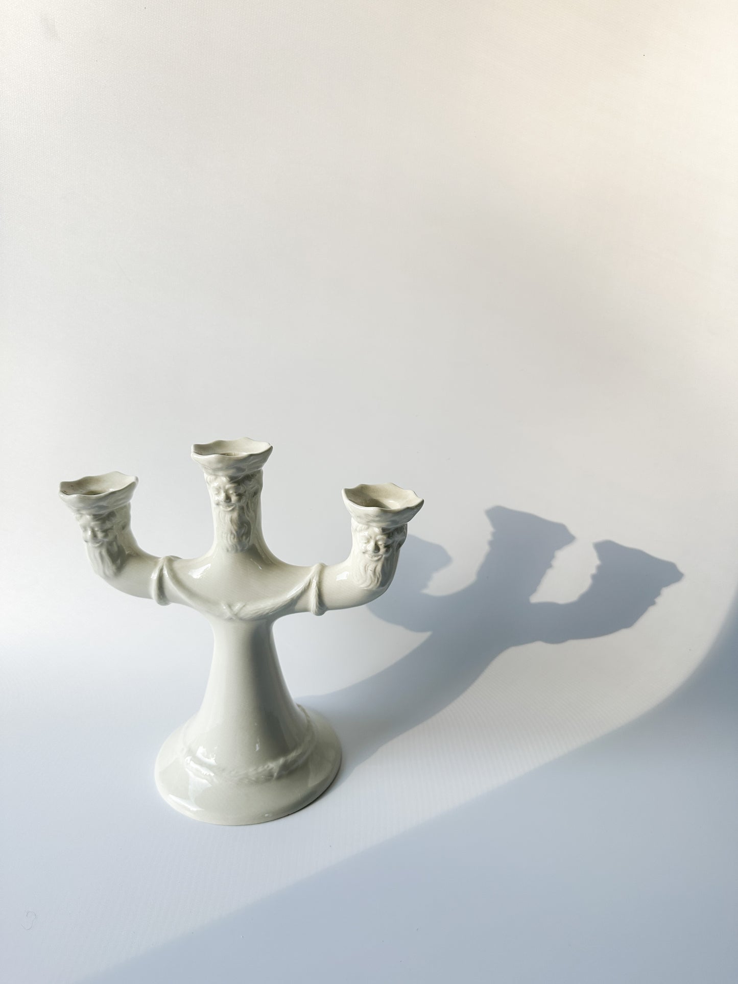 Creamy White Gustavsberg Porcelain Candelabra for Three Candles