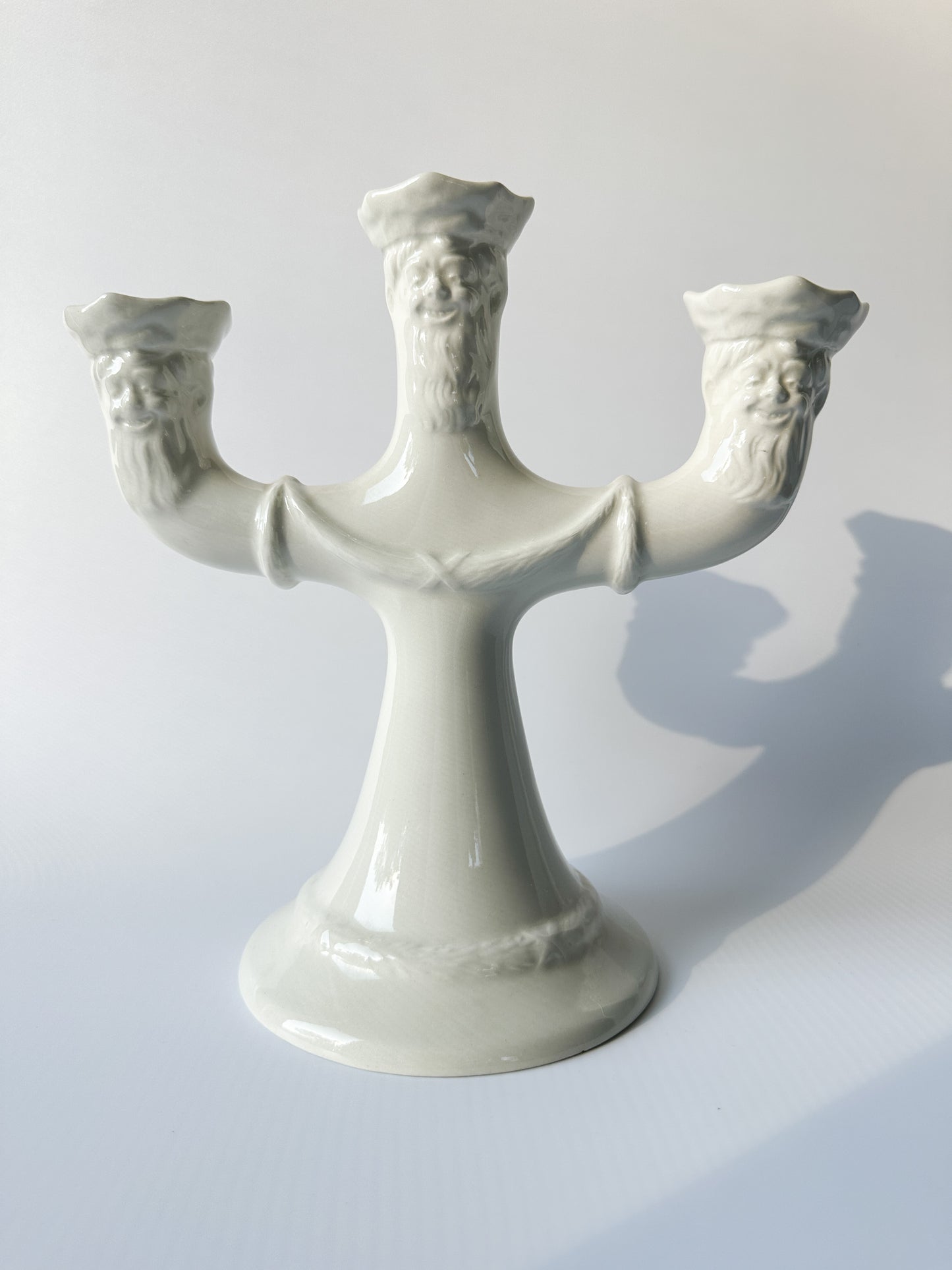 Creamy White Gustavsberg Porcelain Candelabra for Three Candles