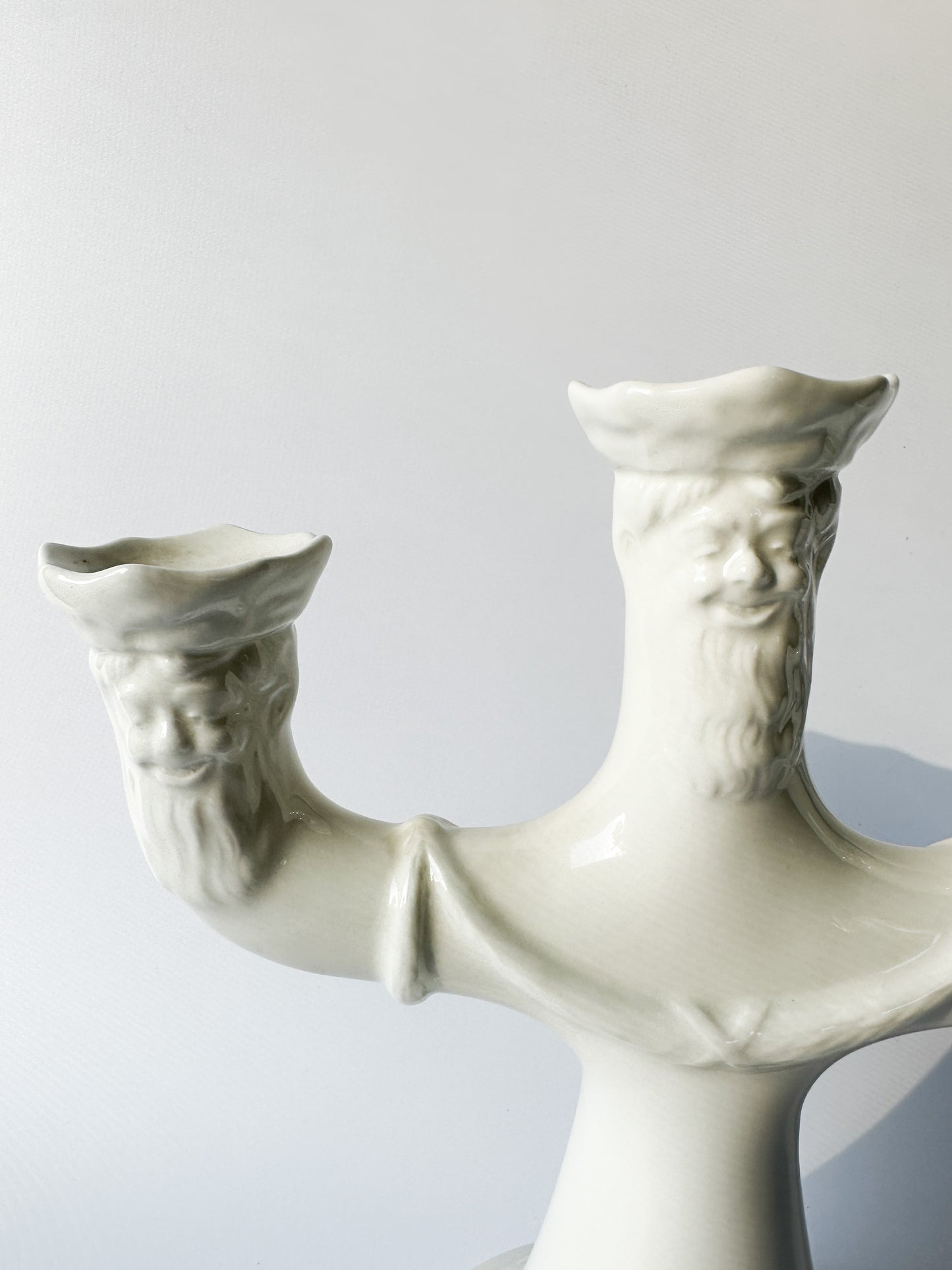 Creamy White Gustavsberg Porcelain Candelabra for Three Candles