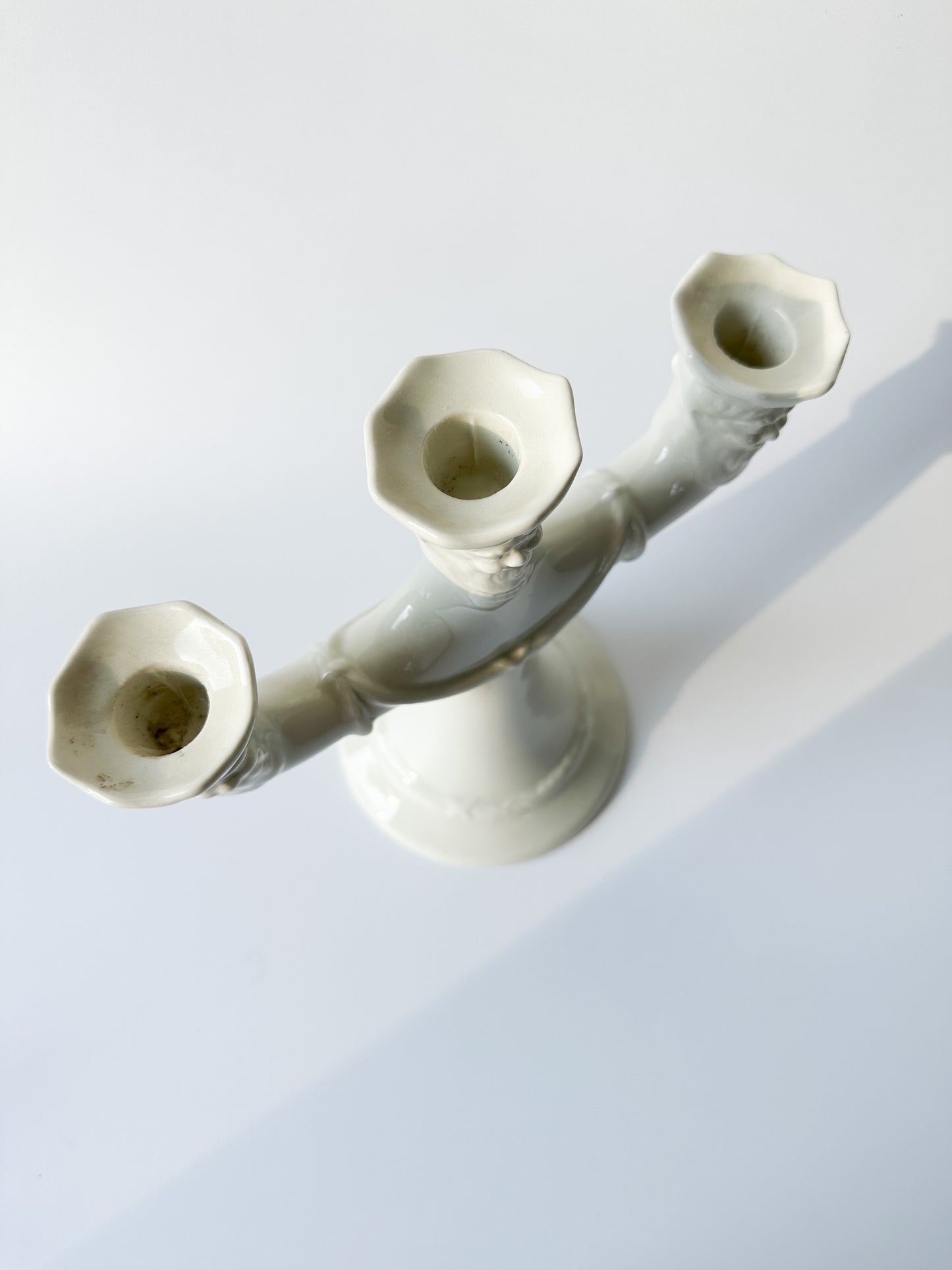 Creamy White Gustavsberg Porcelain Candelabra for Three Candles