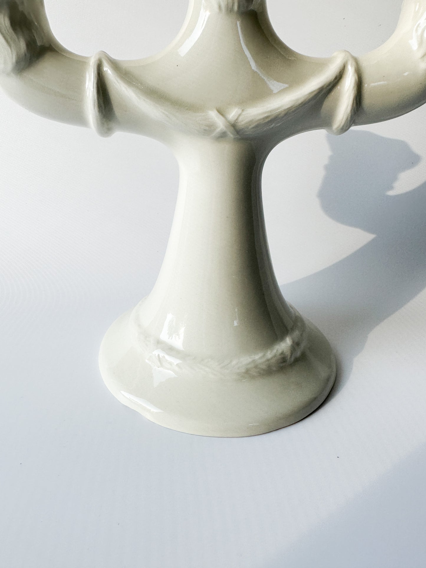 Creamy White Gustavsberg Porcelain Candelabra for Three Candles