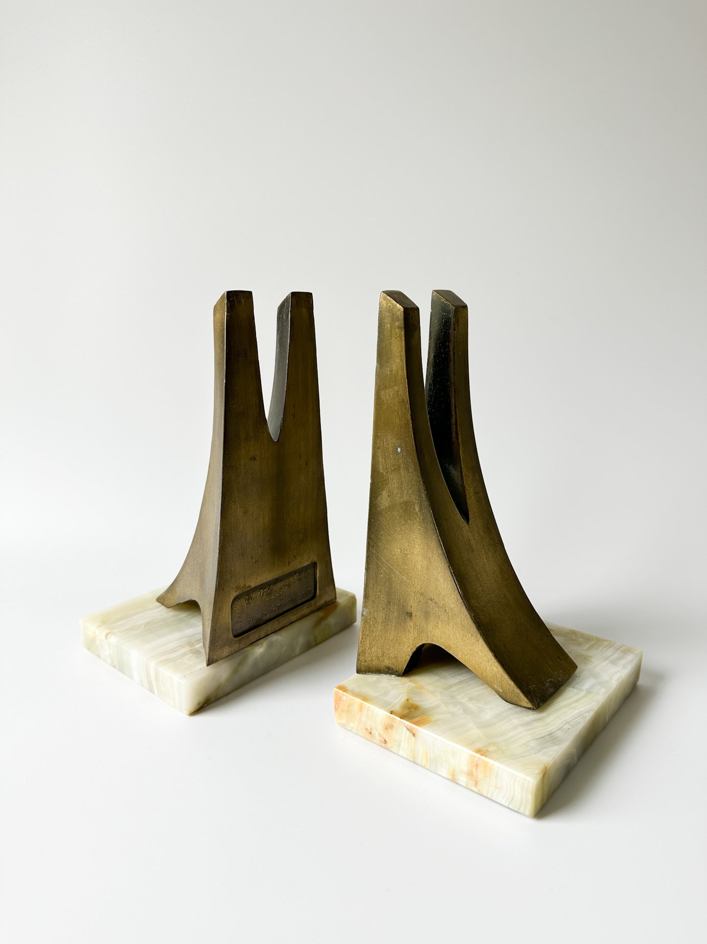 Vintage Bronze and Onyx Bookends