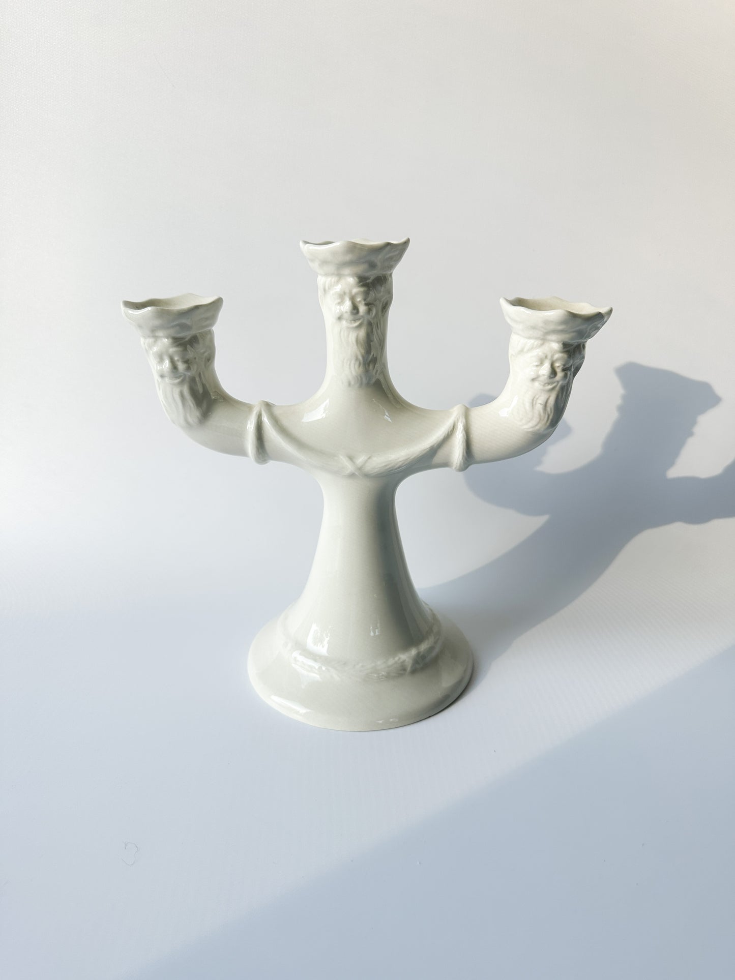 Creamy White Gustavsberg Porcelain Candelabra for Three Candles