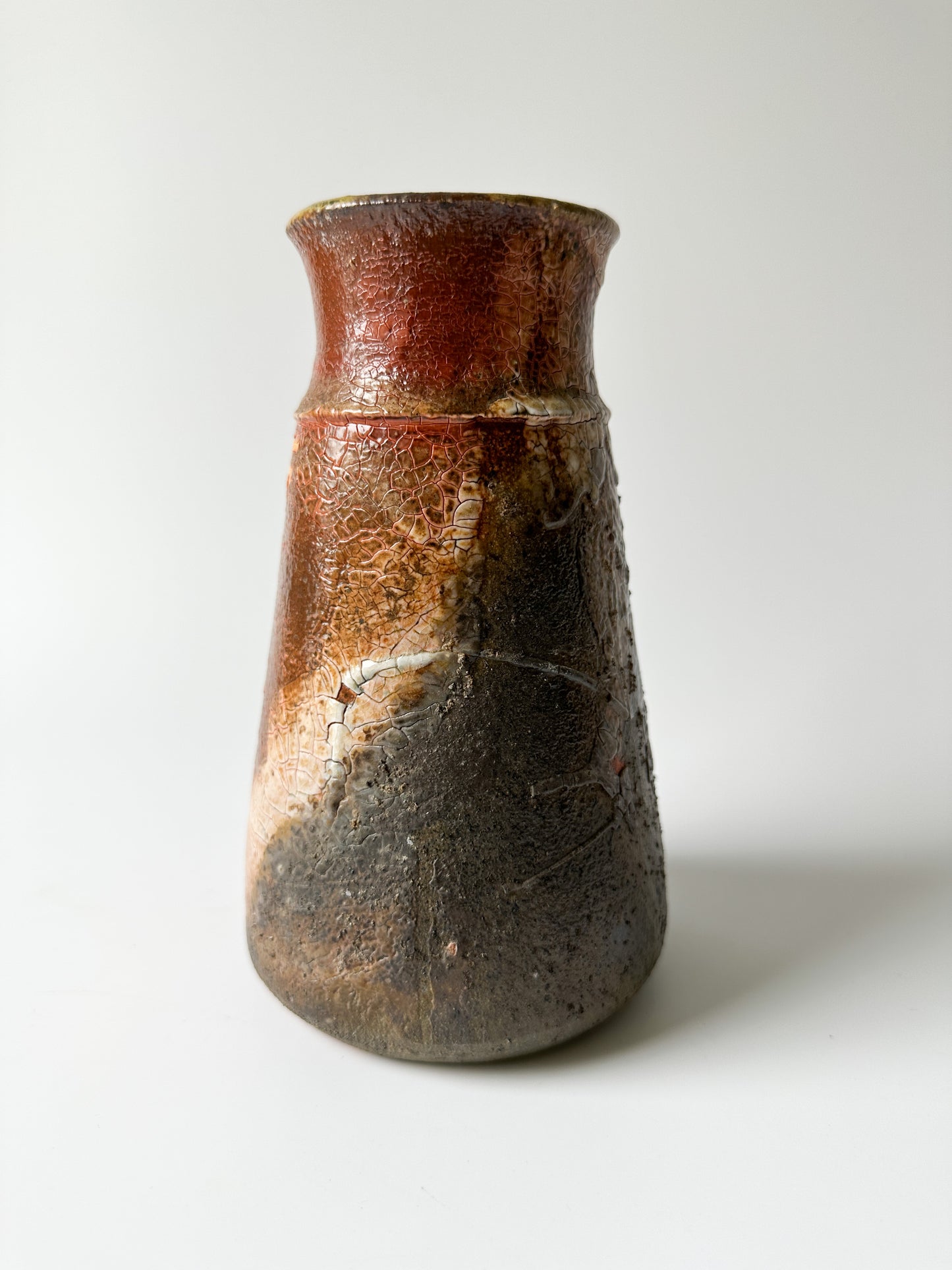 Rusty Red and Brown Raku Pottery Vase