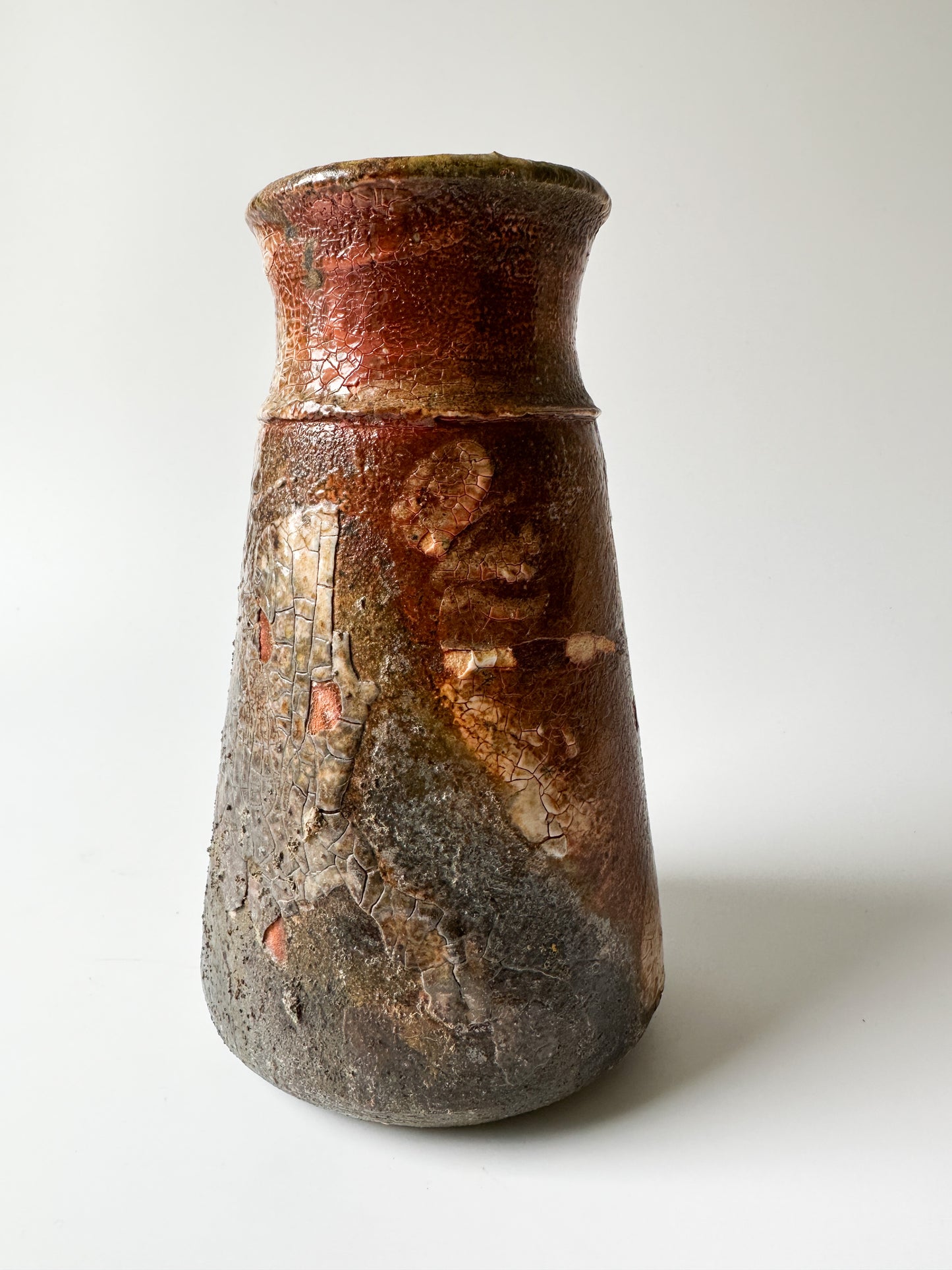 Rusty Red and Brown Raku Pottery Vase